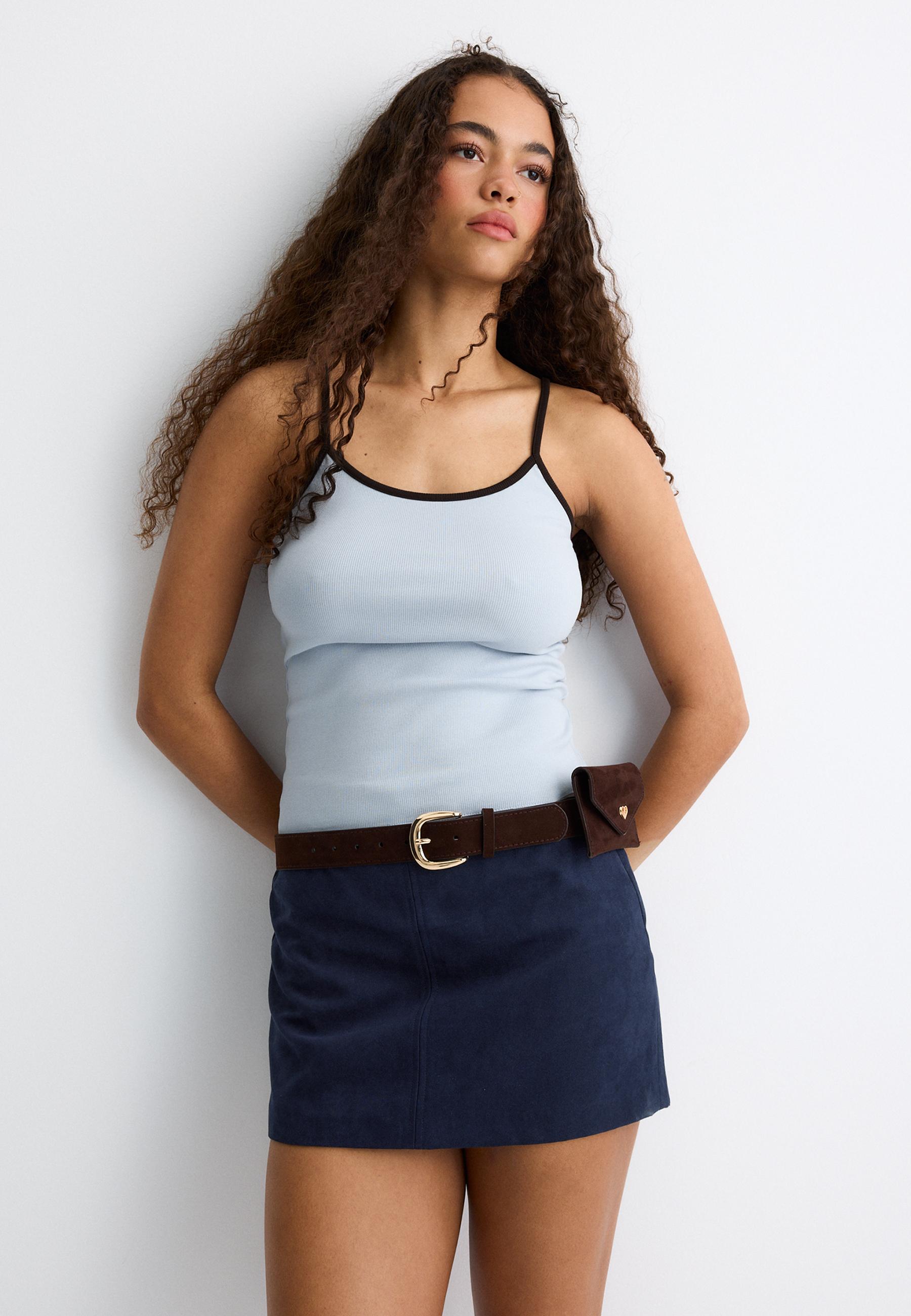 Faux suede mini skort — Navy blue