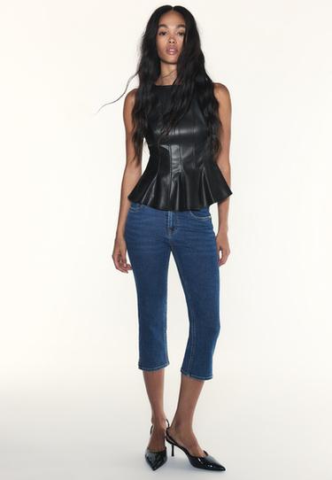 Leather effect peplum sleeveless top — Black 2