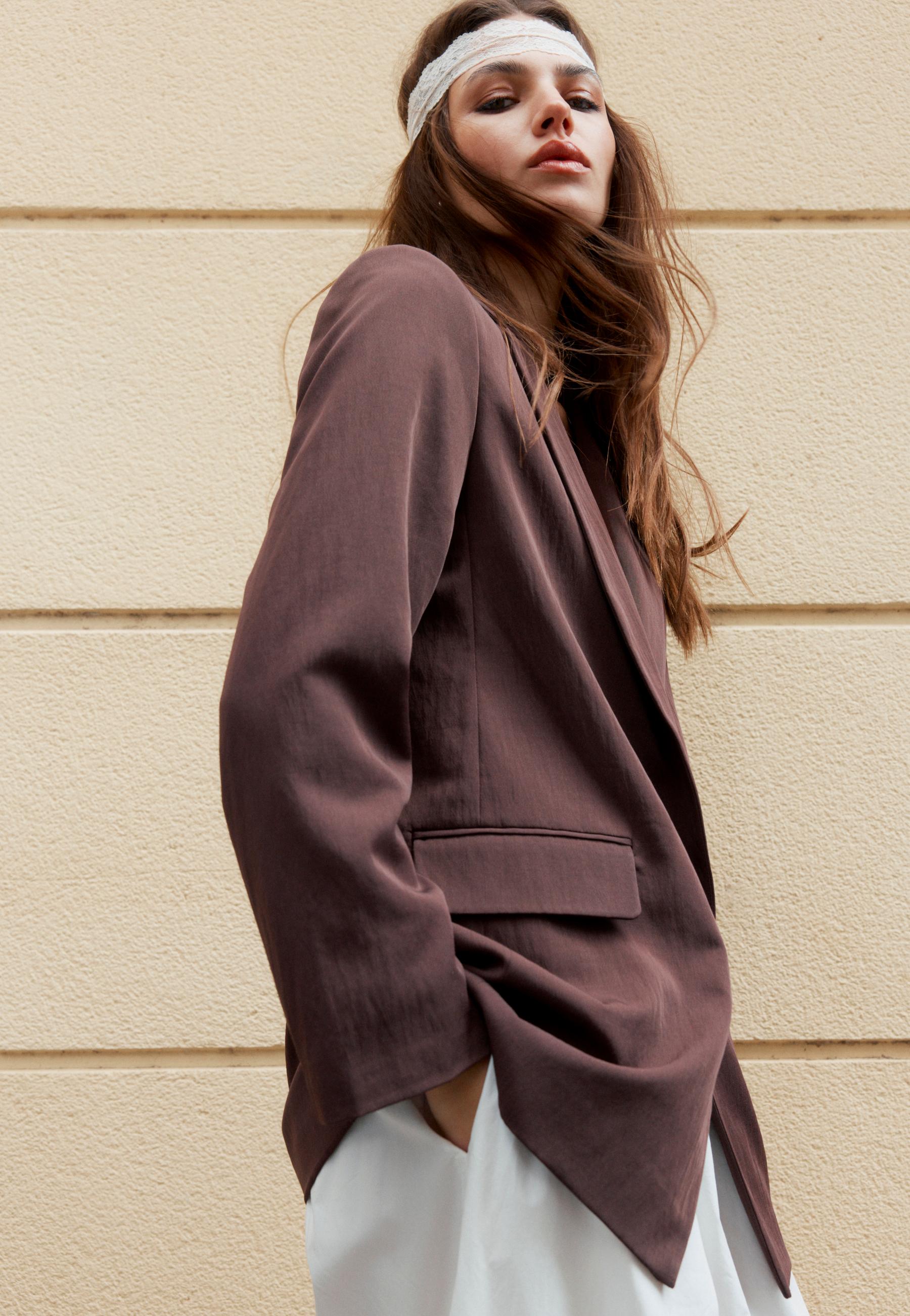 Basic keten karışımlı blazer - Görsel 6