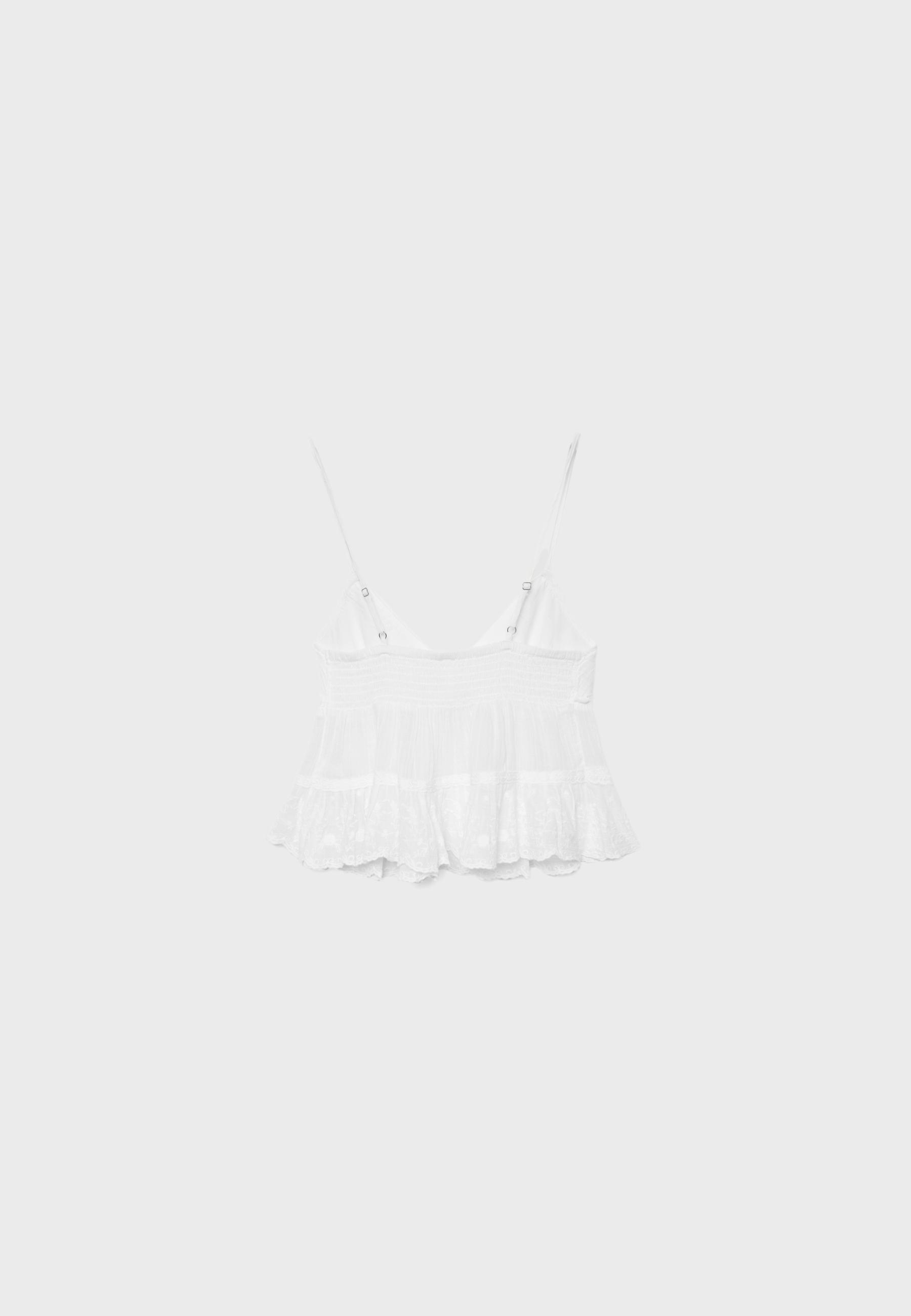 Embroidered flowing strappy top — Ecru