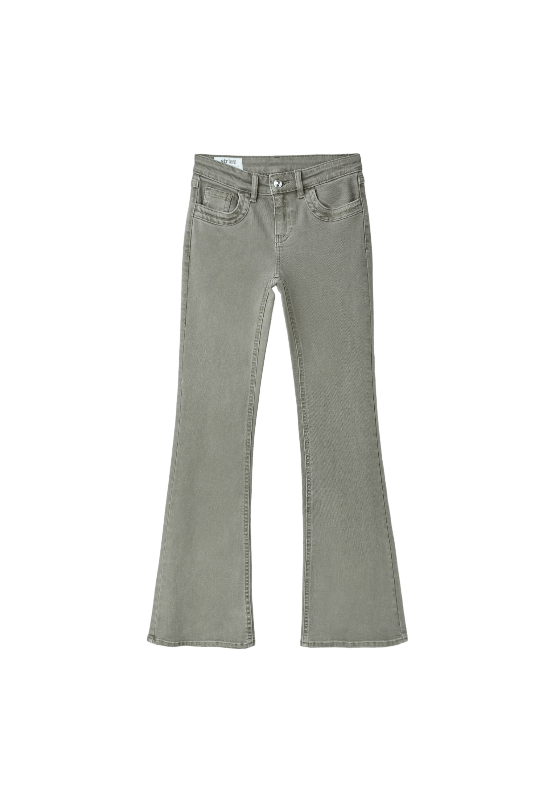 Embroidered pocket bell bottom jeans — Khaki
