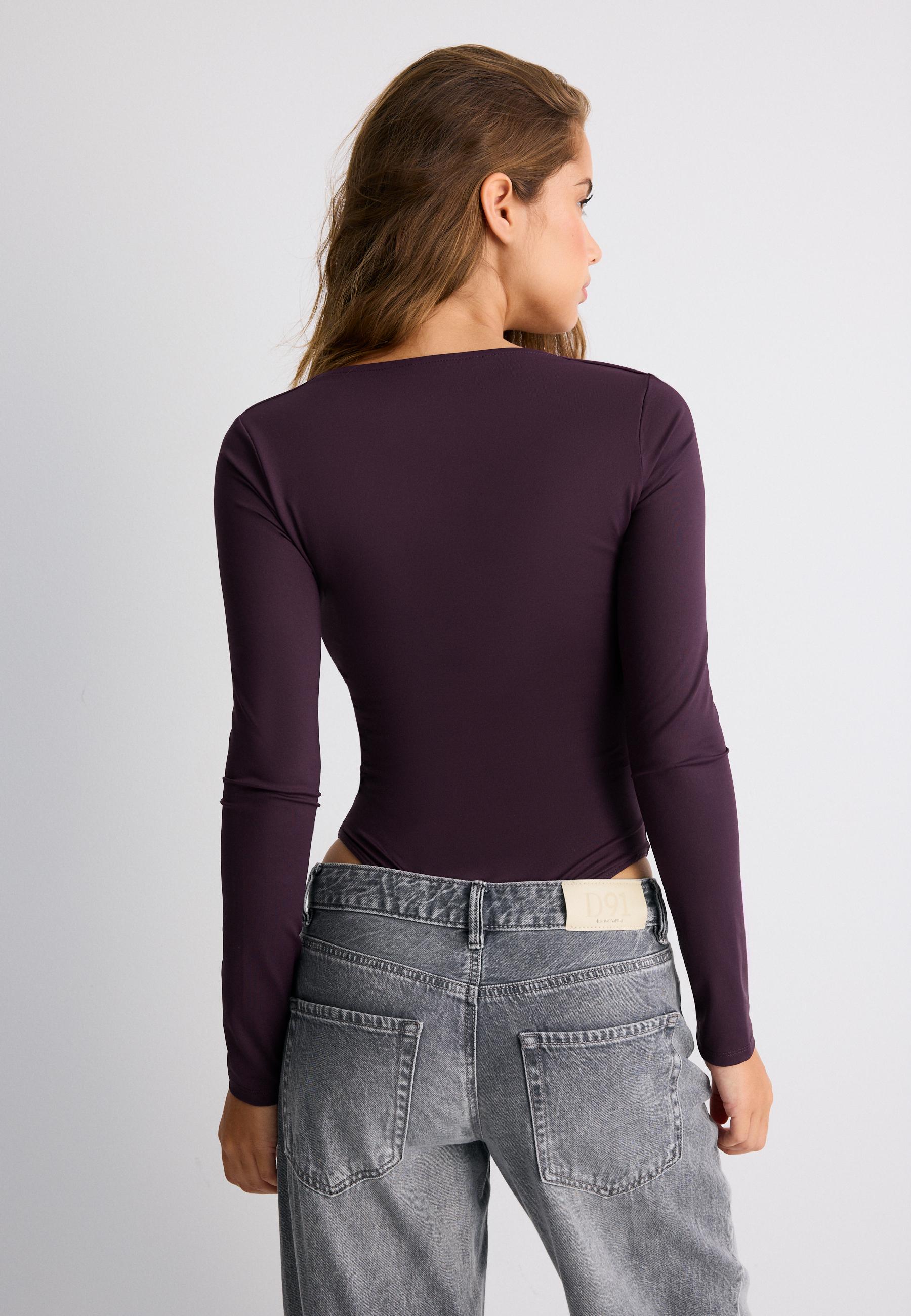Long sleeve square neck bodysuit — Dark purple