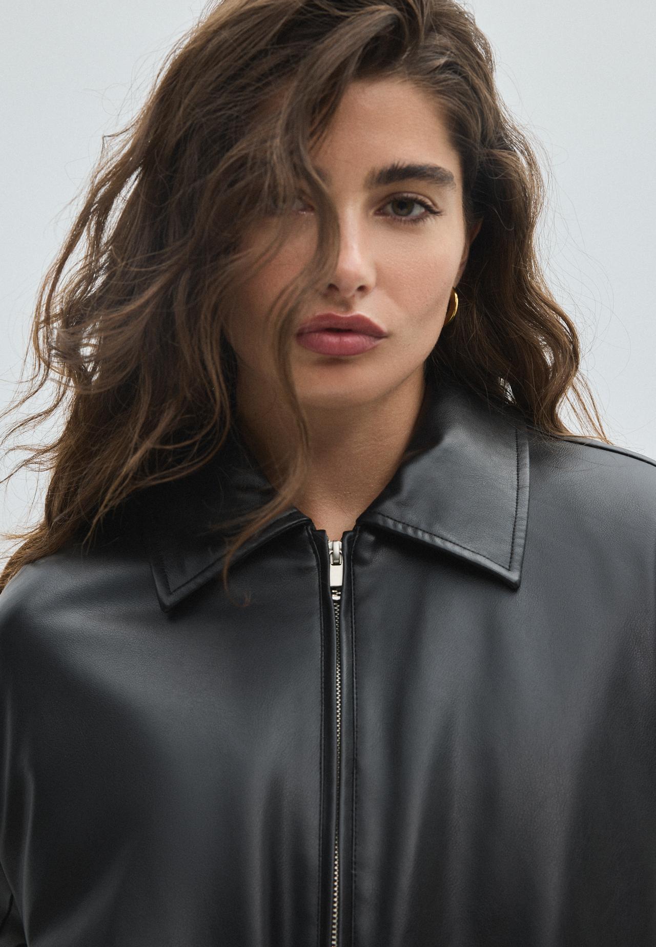 Leather effect quilted bomber jacket — Black