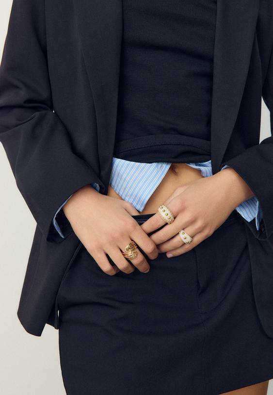 Stradivarius Σετ 3 Δαχτυλίδια Με Καρφιά Χρυσαφί Os