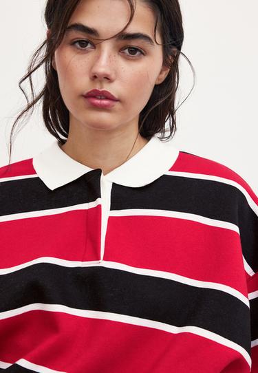Striped polo sweatshirt — Red 4