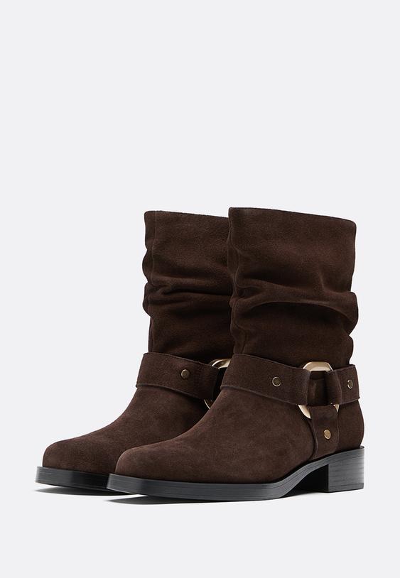 flat leather ankle boots with buckle