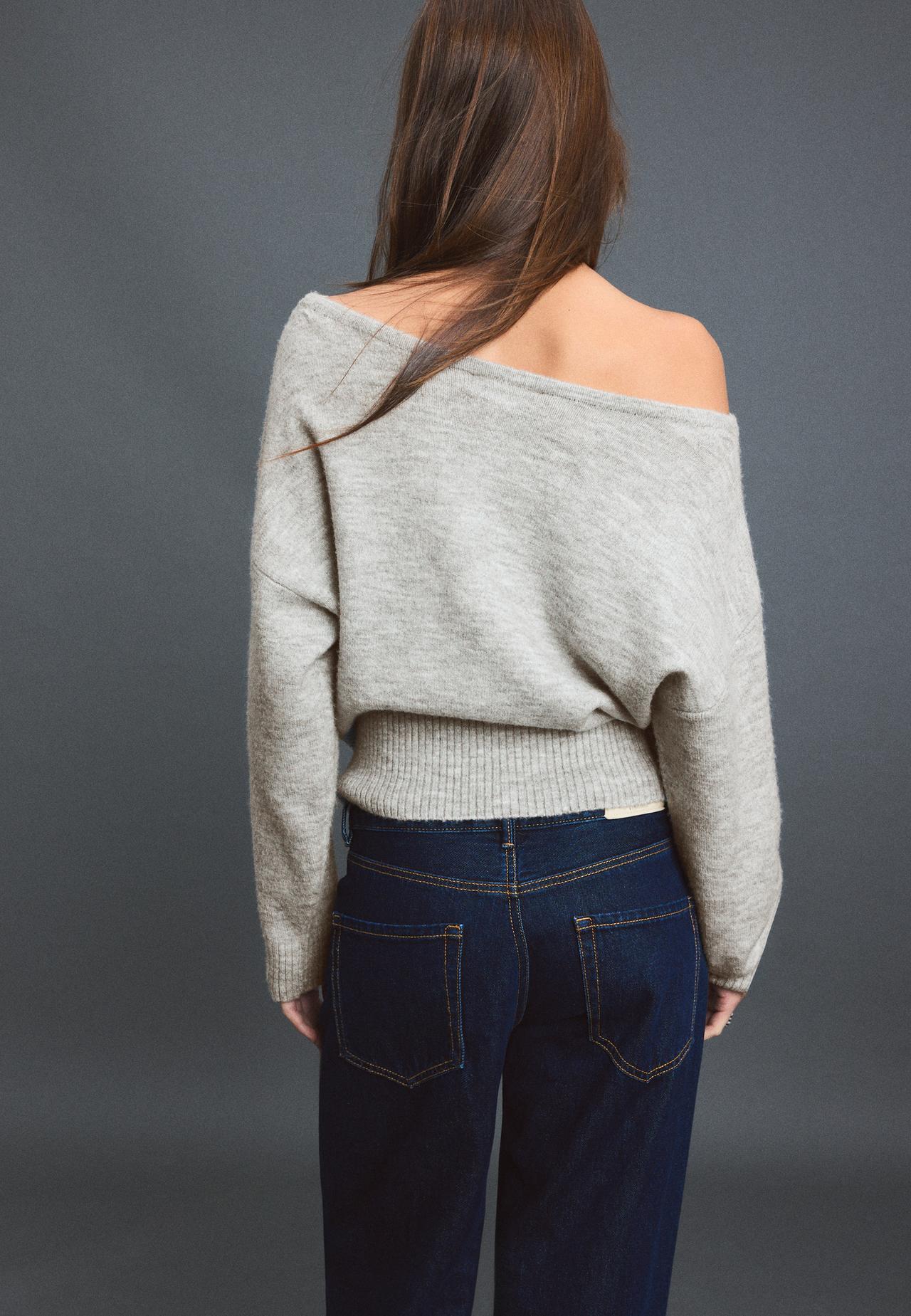 Boat neck knit jumper — Grey melange