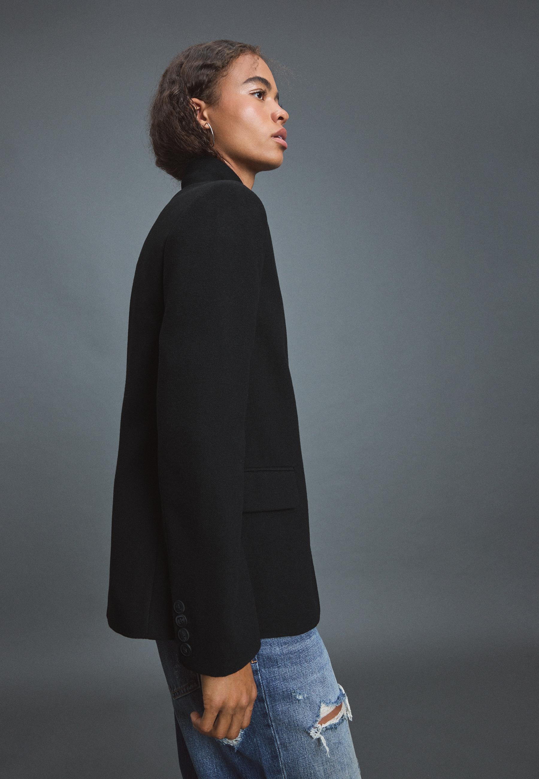 Asymmetric wool-blend blazer — Black