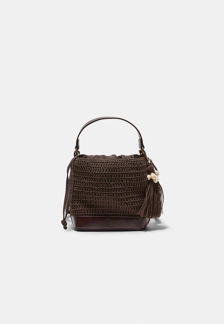 Stradivarius Geantă Tip Săculeț Croșetată Combinată Maro Os