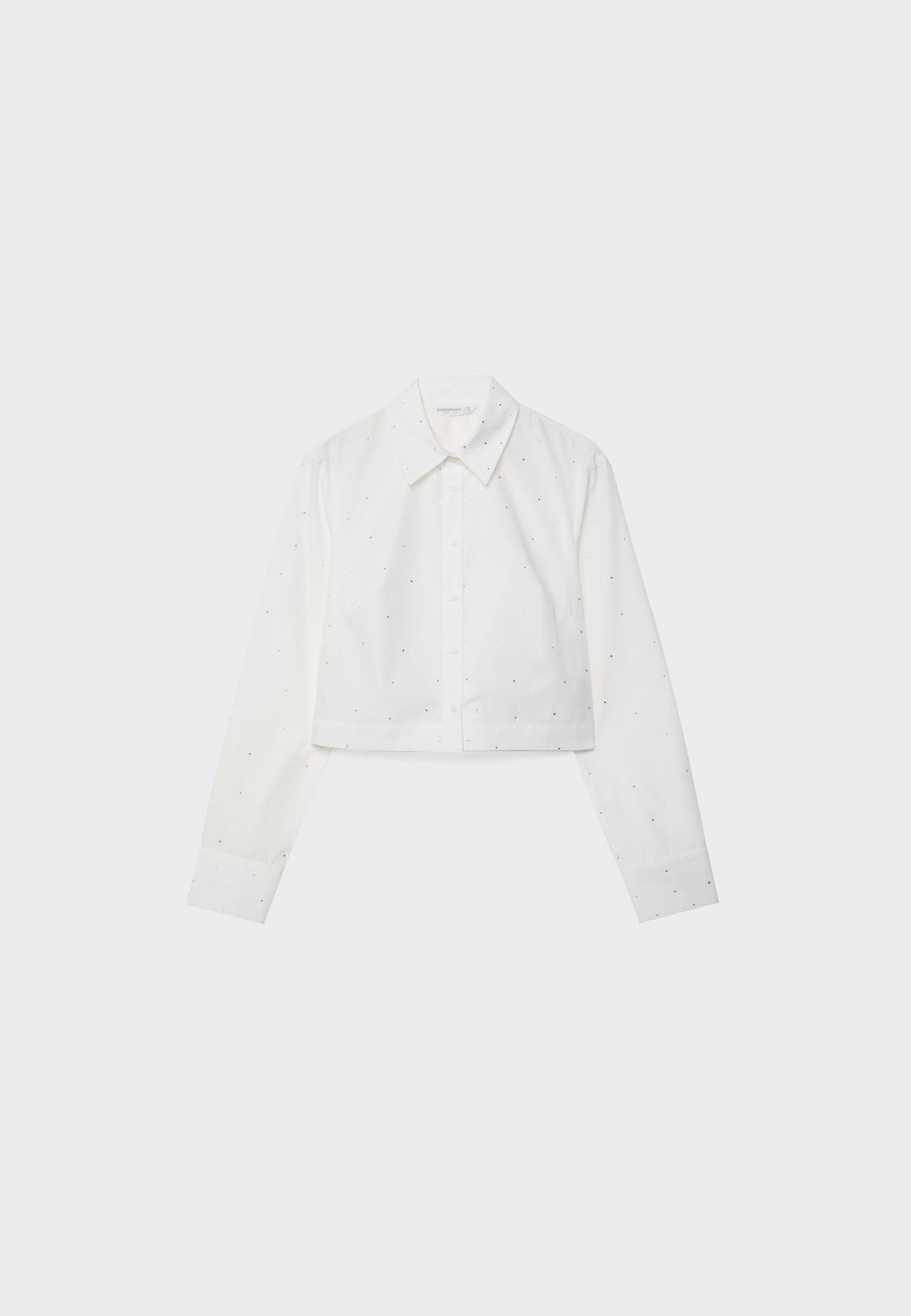 Poplin shirt with rhinestones Women's fashion Stradivarius Canada