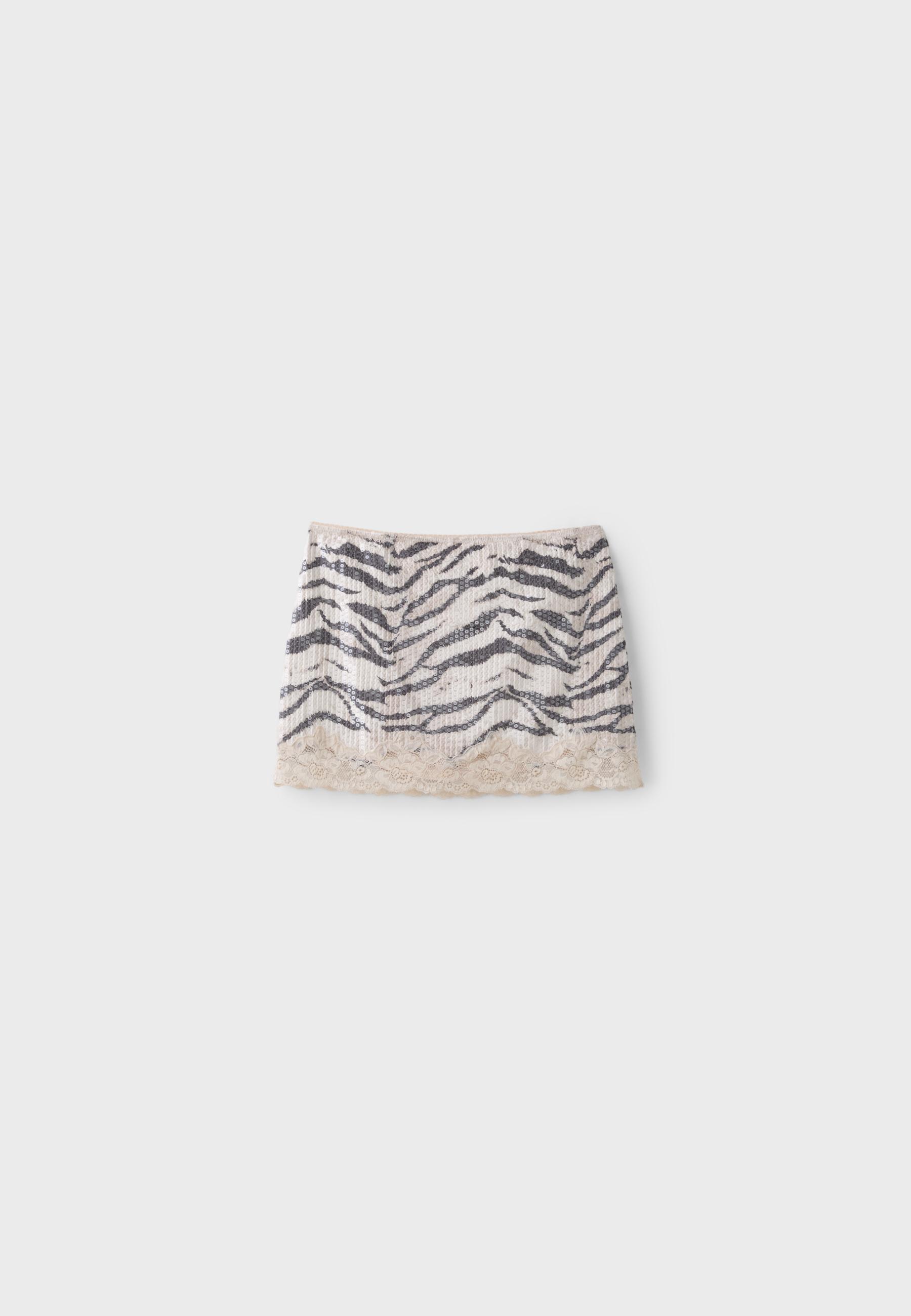 Animal print sequin mini skirt — Beige
