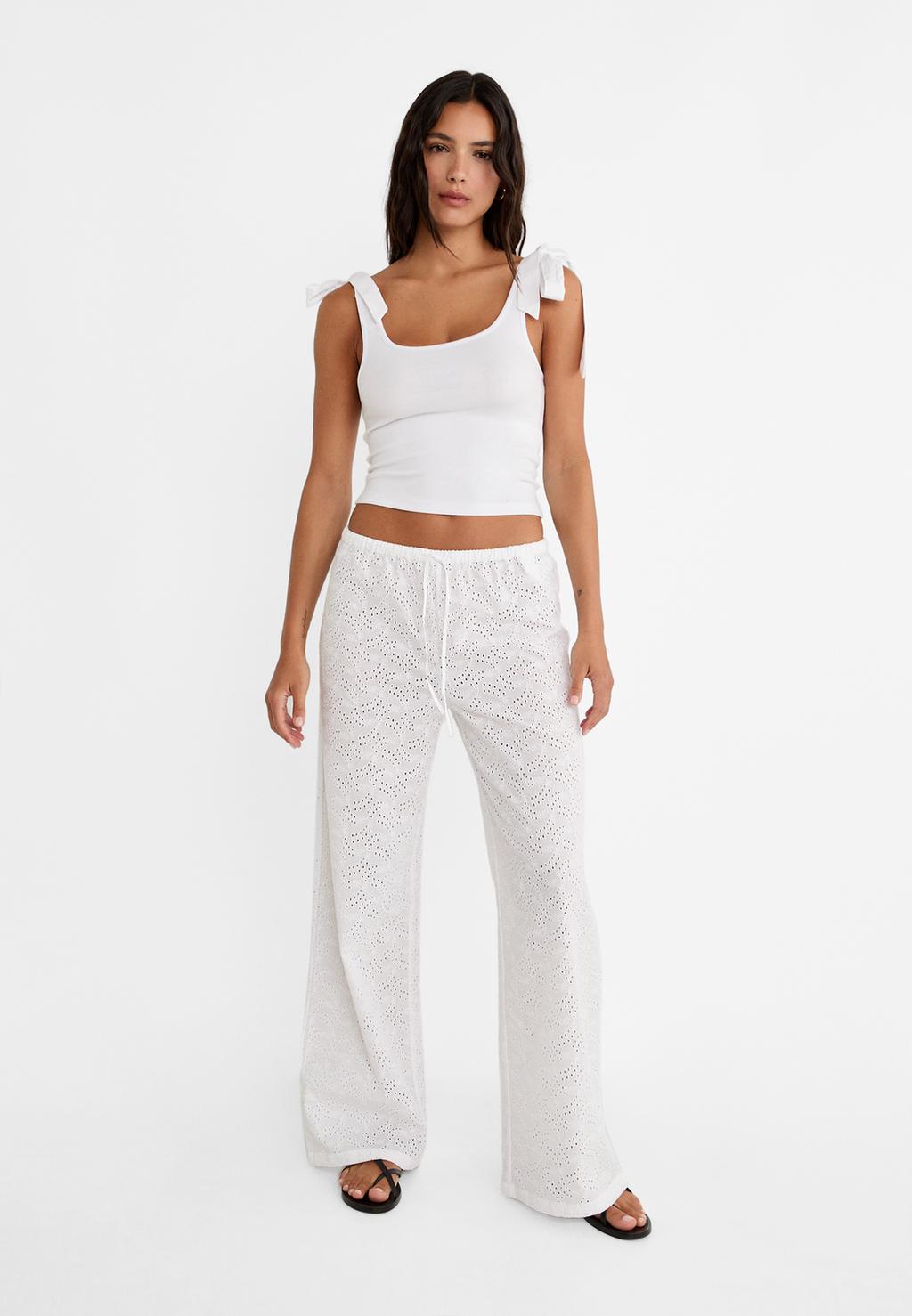 Embroidered trousers with elasticated waistband