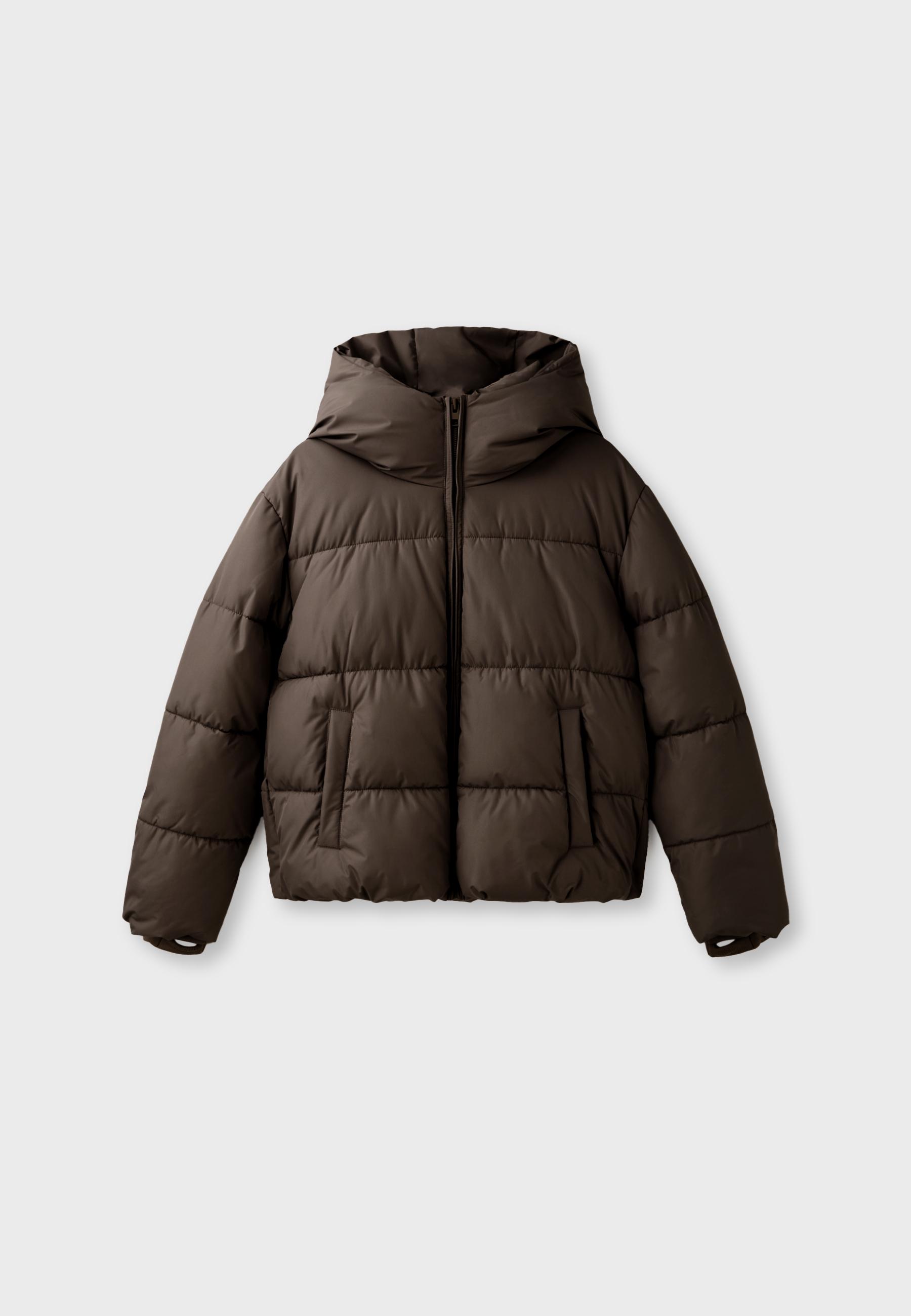 Basic hooded puffer jacket — Brown