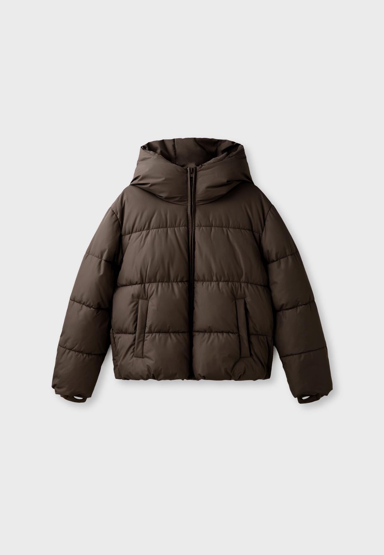 Basic hooded padded jacket — Brown