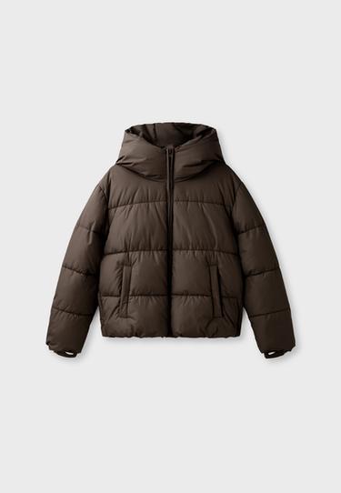 Basic hooded padded jacket — Brown 7