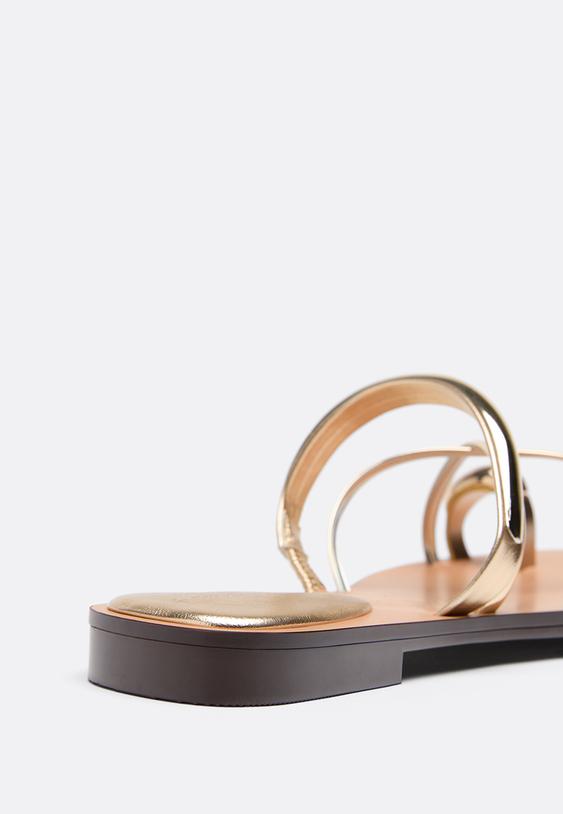 Stradivarius Flat Slide Sandals With Detail Gold 5