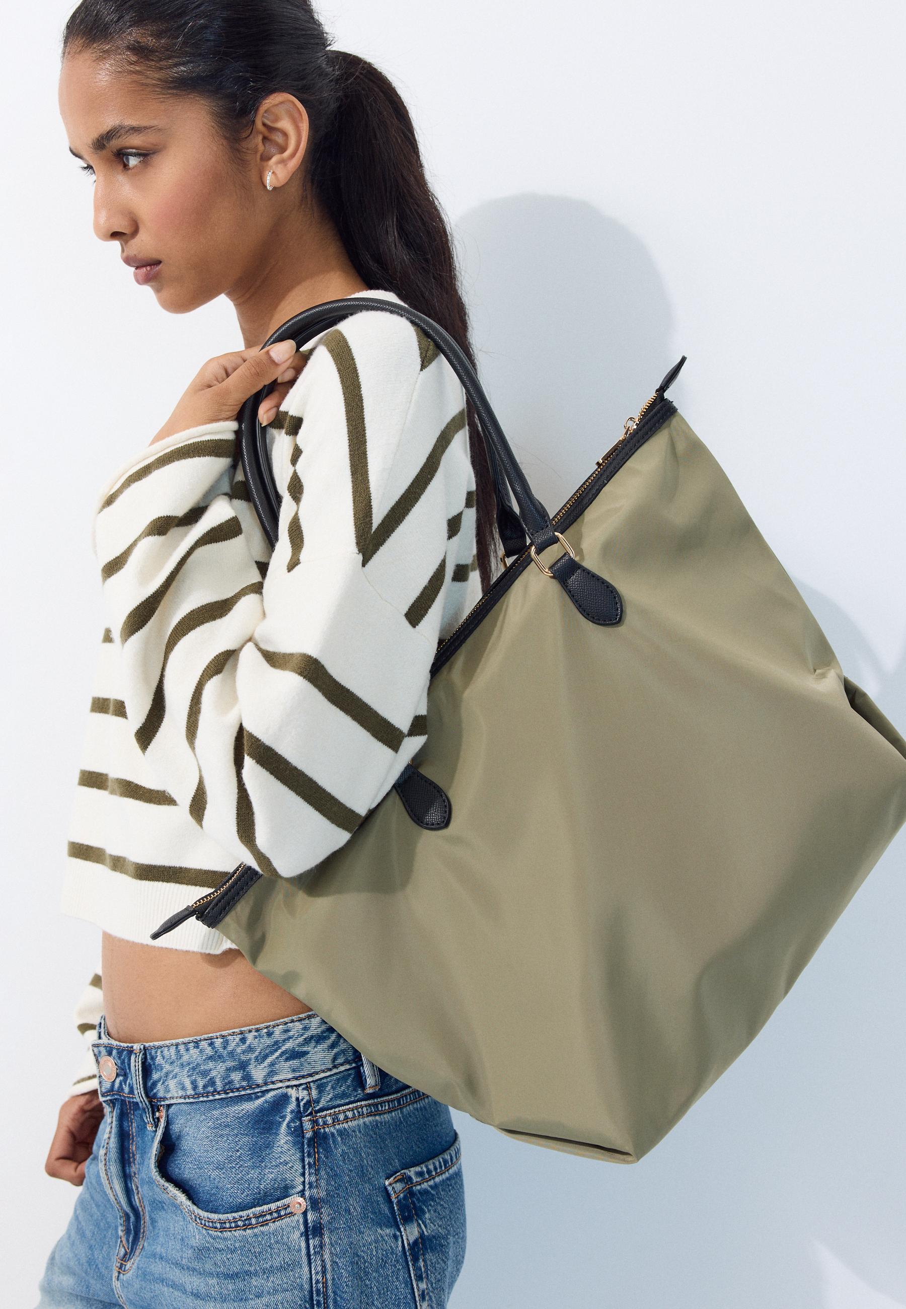 Contrast crossbody shopper bag — Khaki