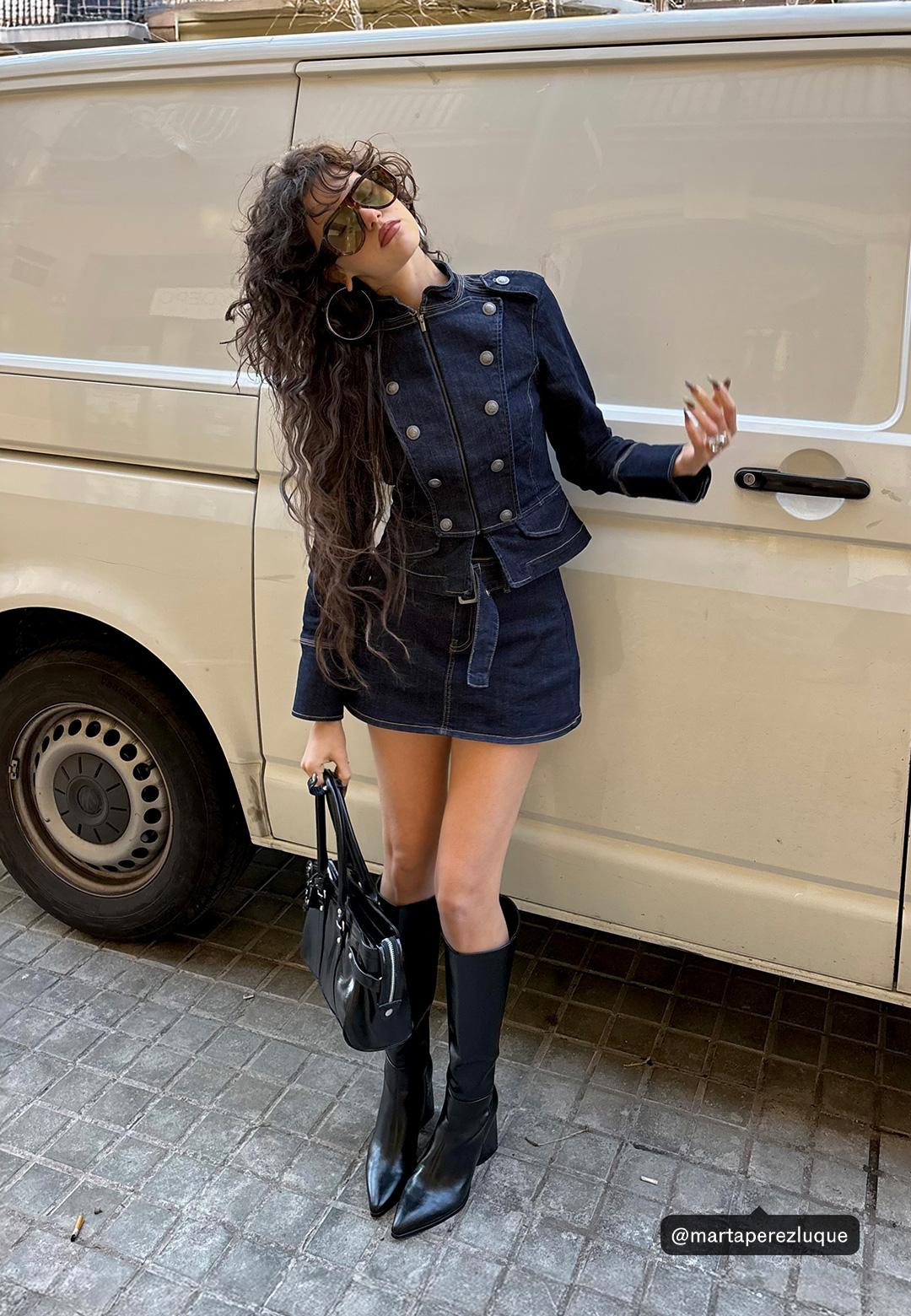 Denim skort with belt — RINSE BLUE DENIM