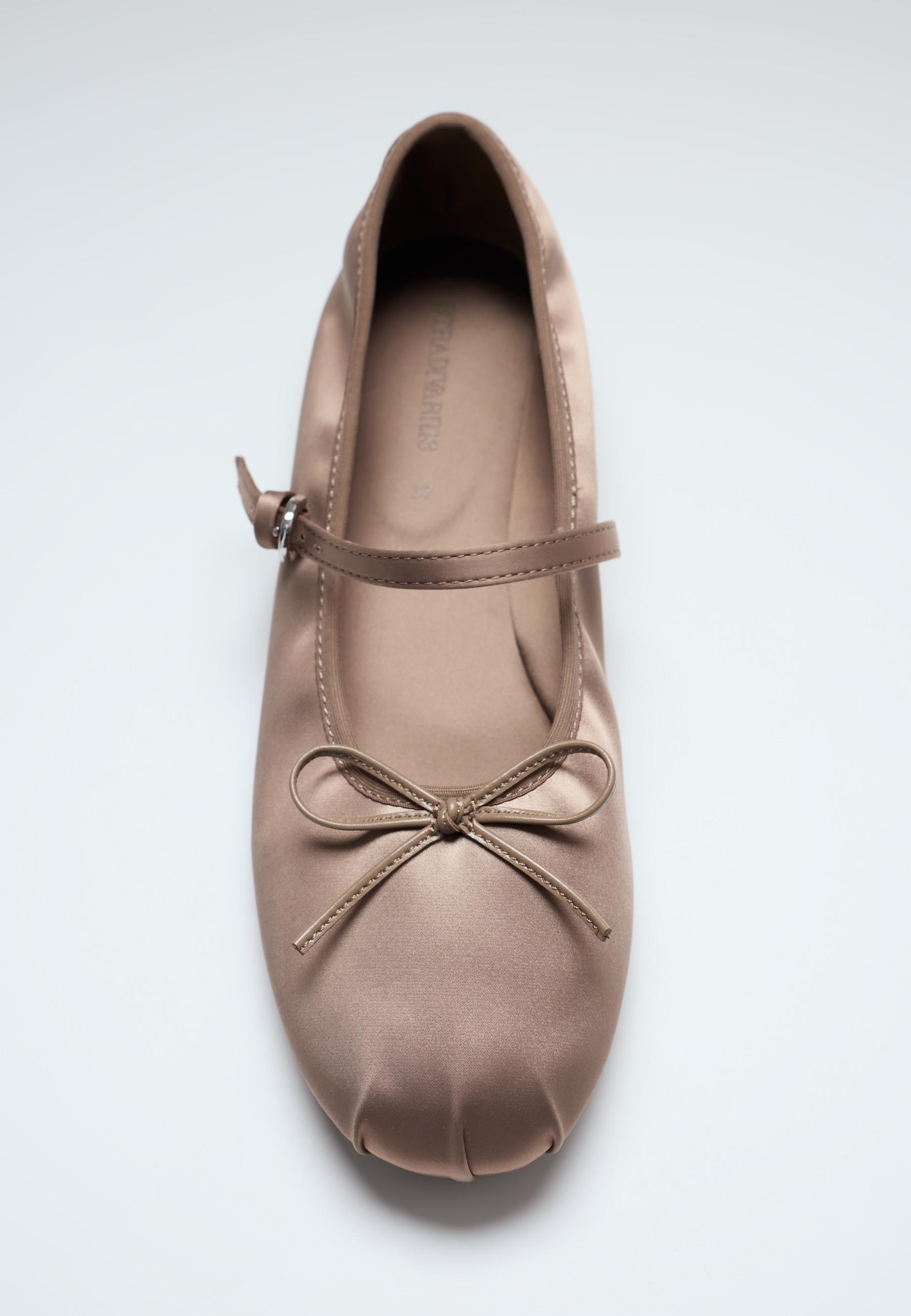 Satin buckle ballet flats — TAUPE