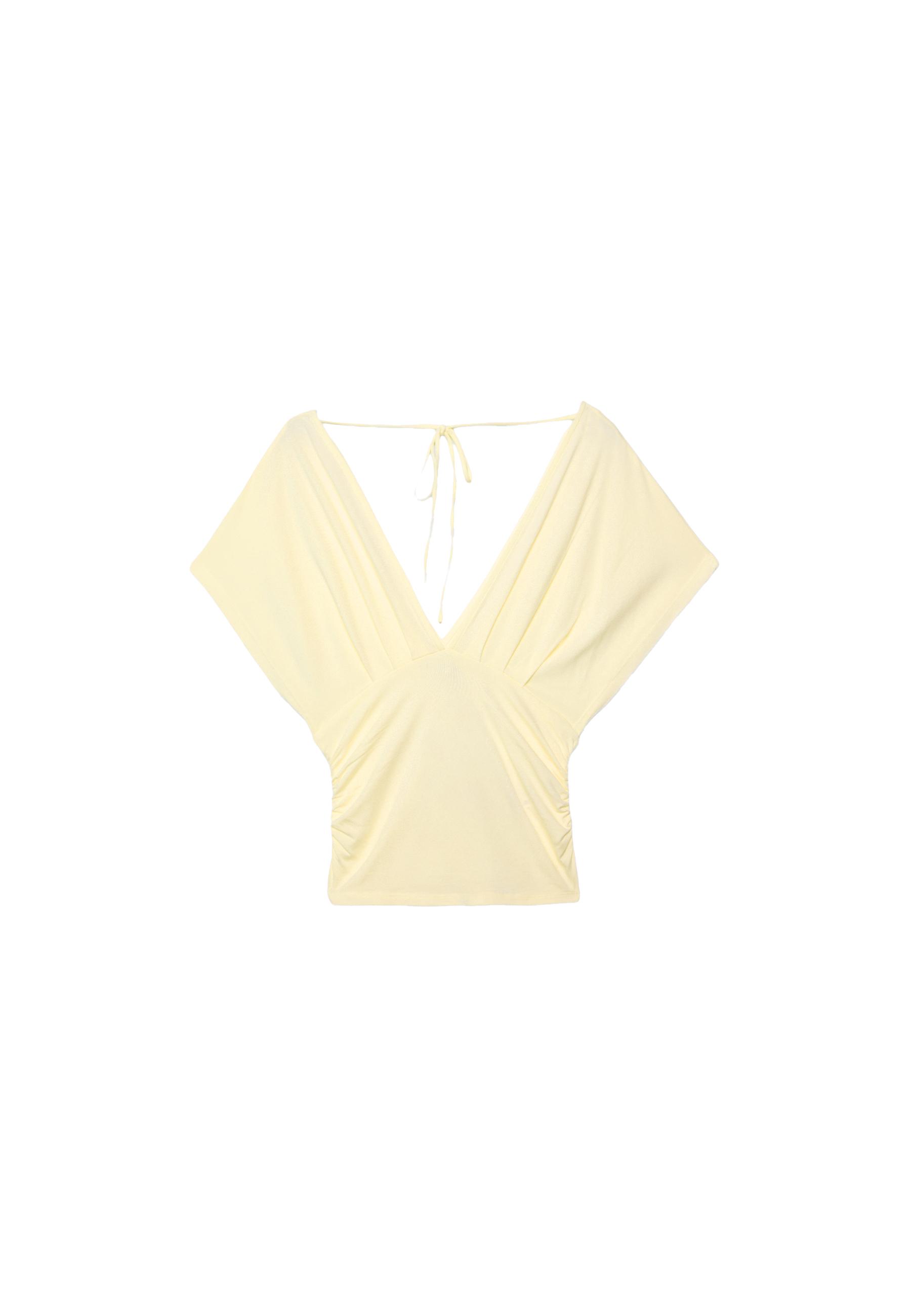V-neck T-shirt with sash — Pastel yellow