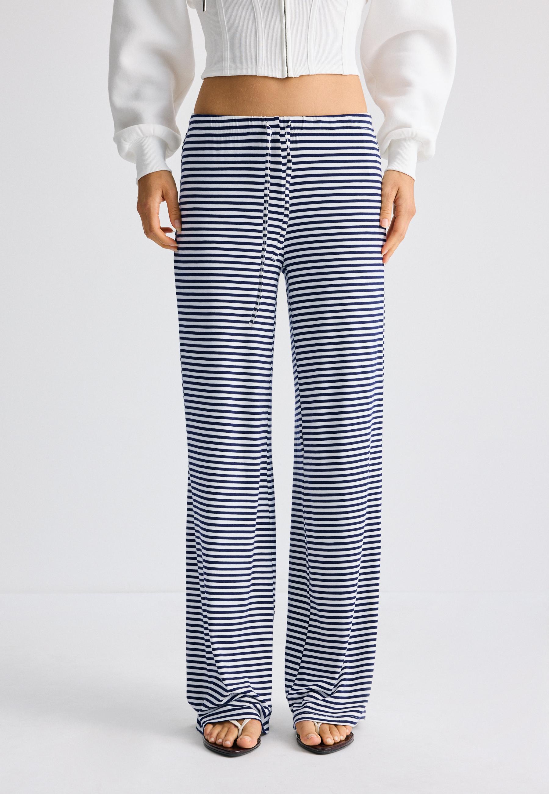 Striped slim-waist joggers — Dark blue