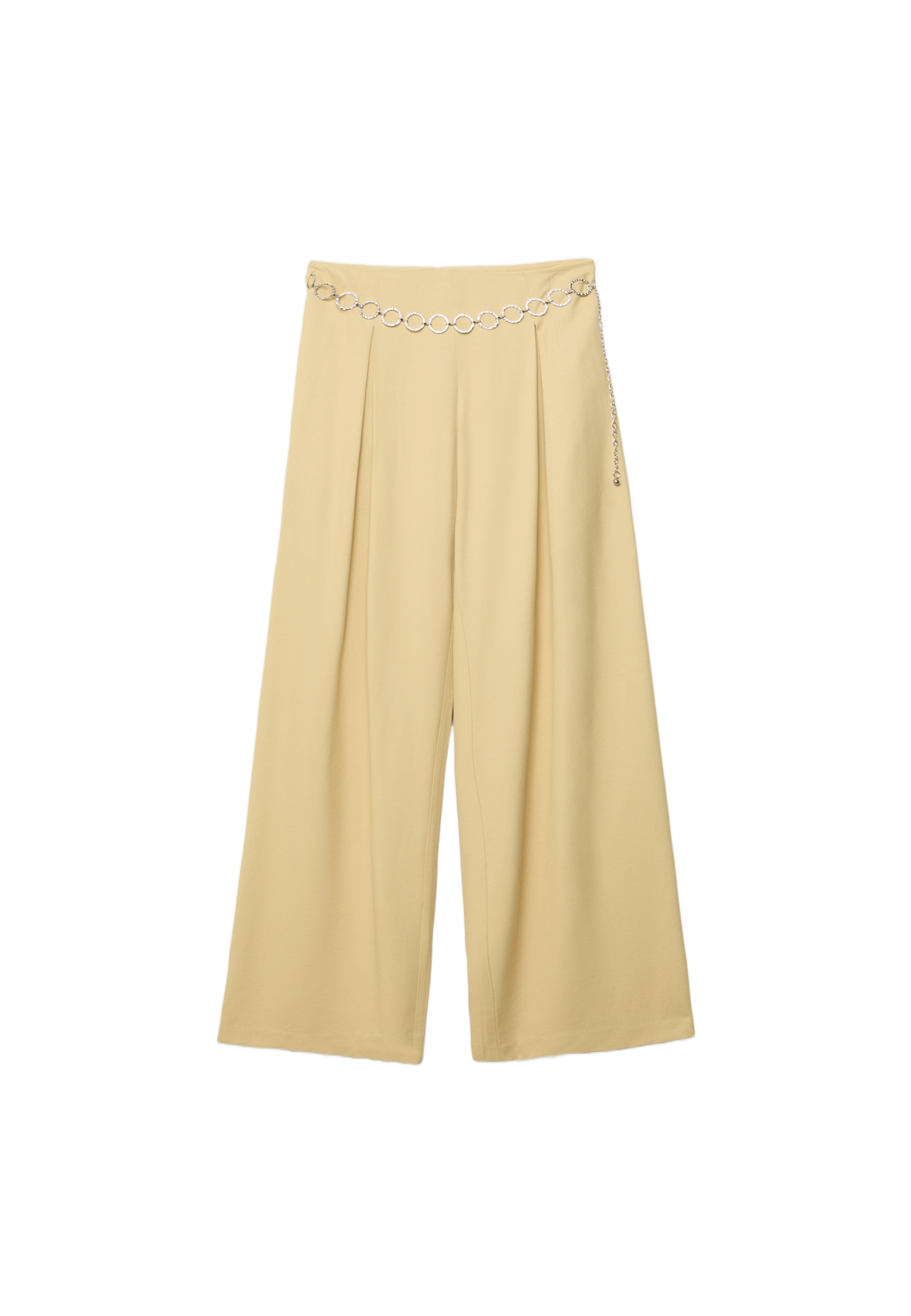 Satin trousers with chain detail — Pastel yellow