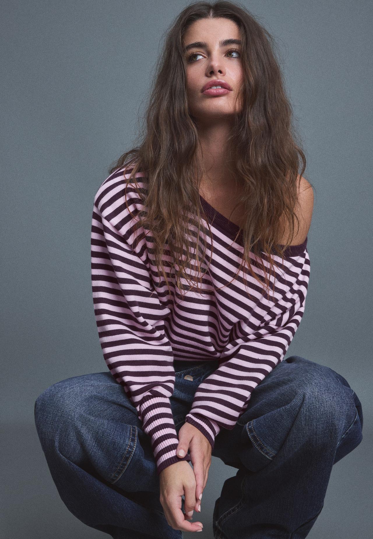 Asymmetric ribbed hem knit jumper — AUBERGINE