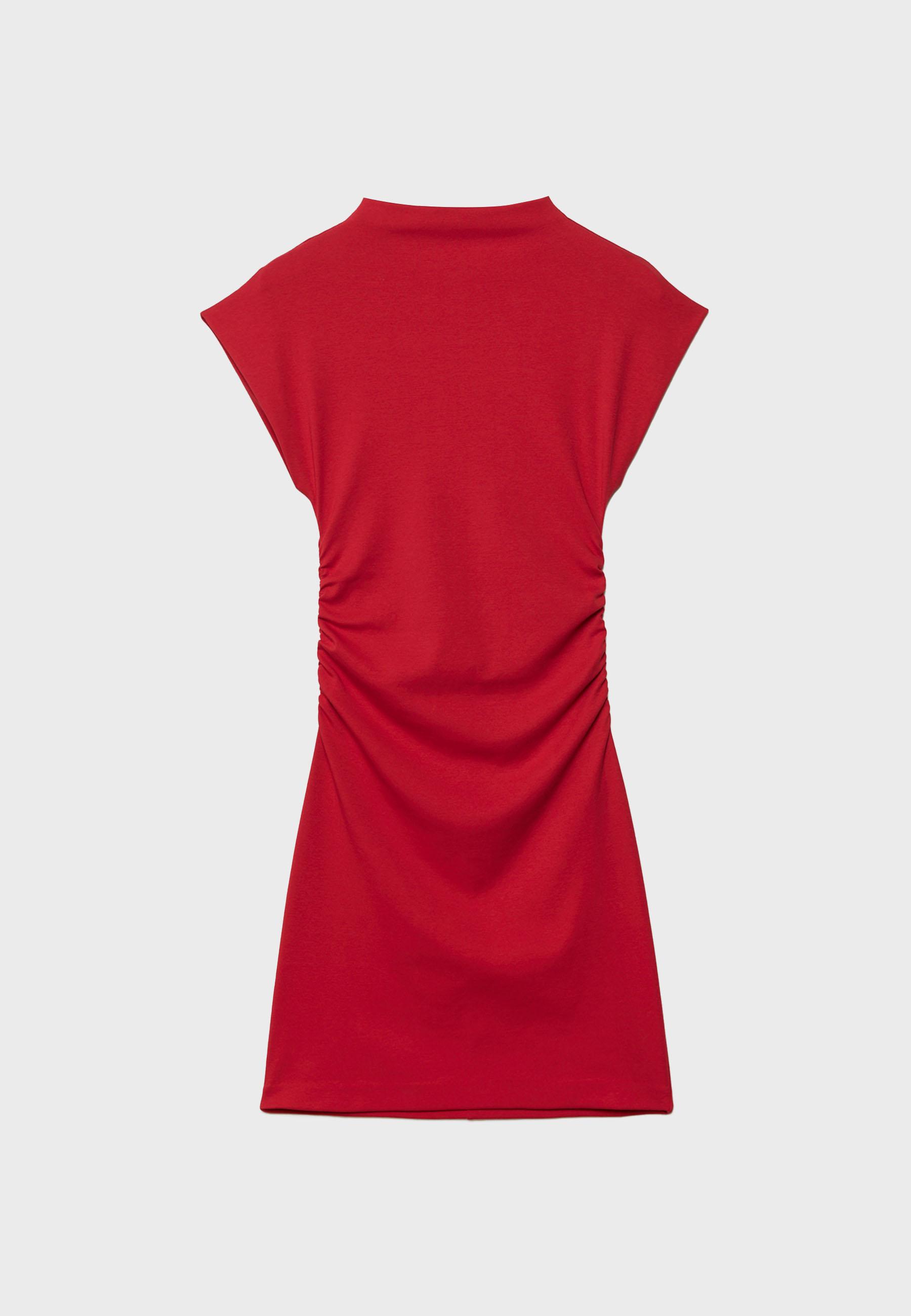 Fitted Short Dress with Ruched Detail — Red