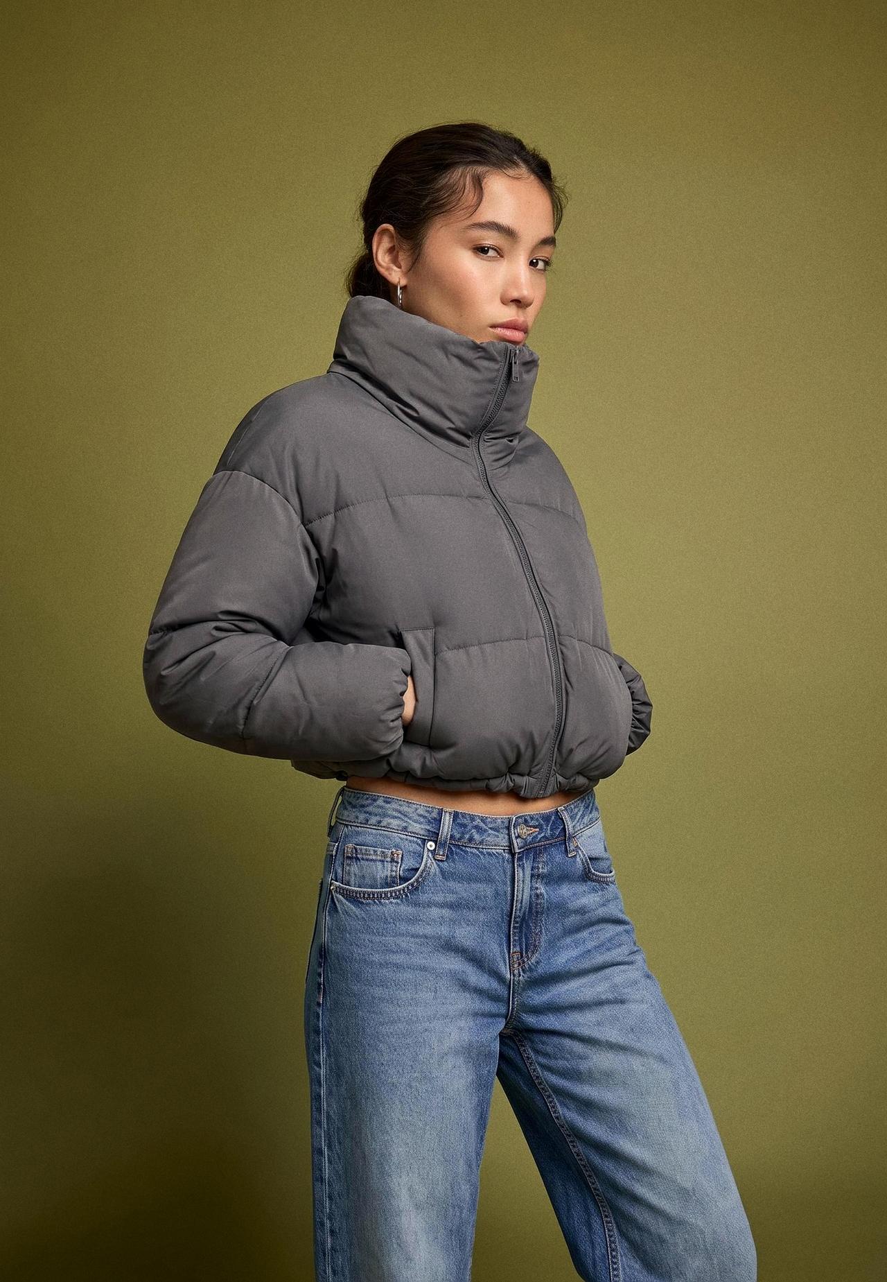 Basic hooded puffer jacket — Dark grey