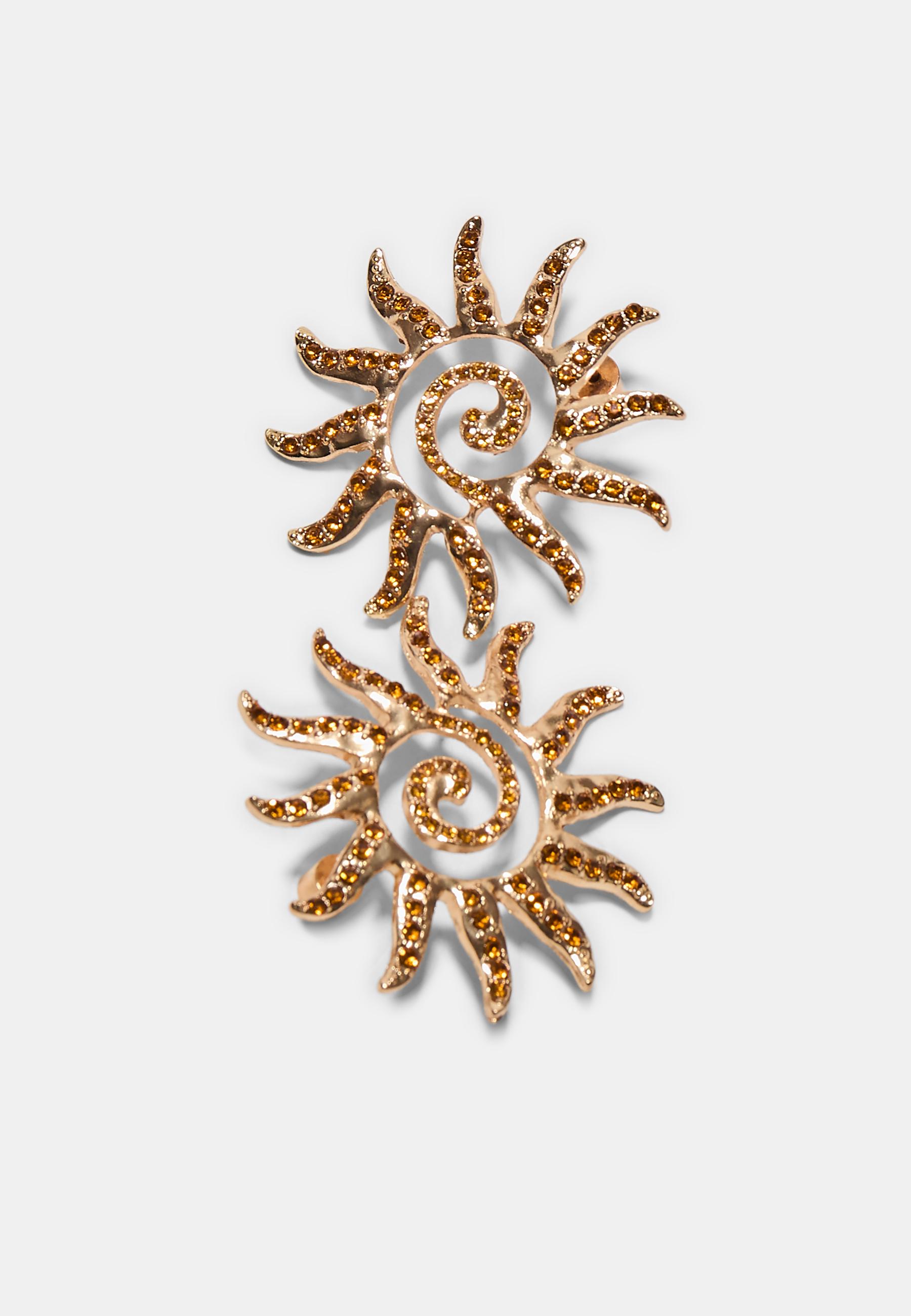 Small sun rhinestone earrings — Gold