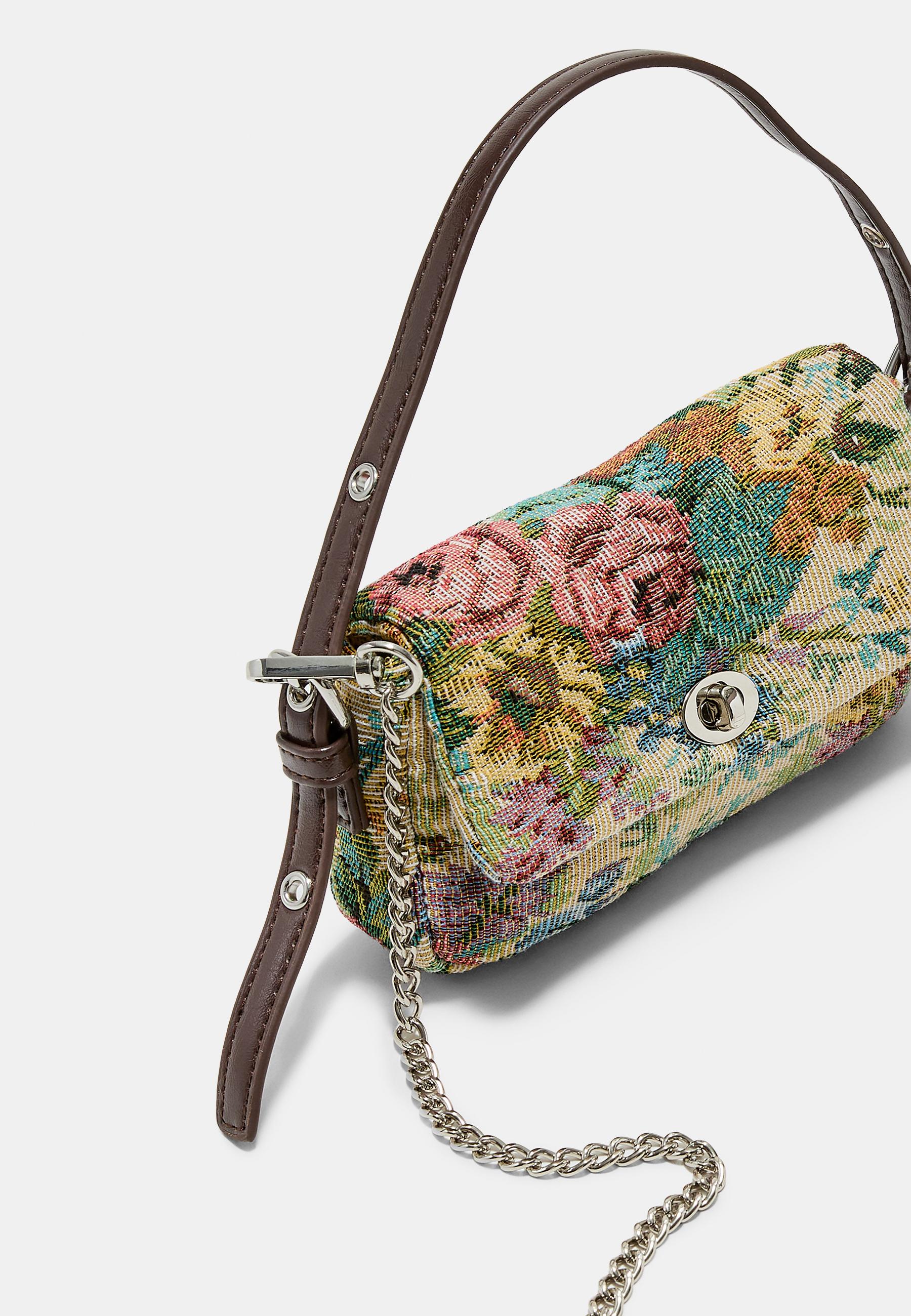 Mini floral print bag — Ecru
