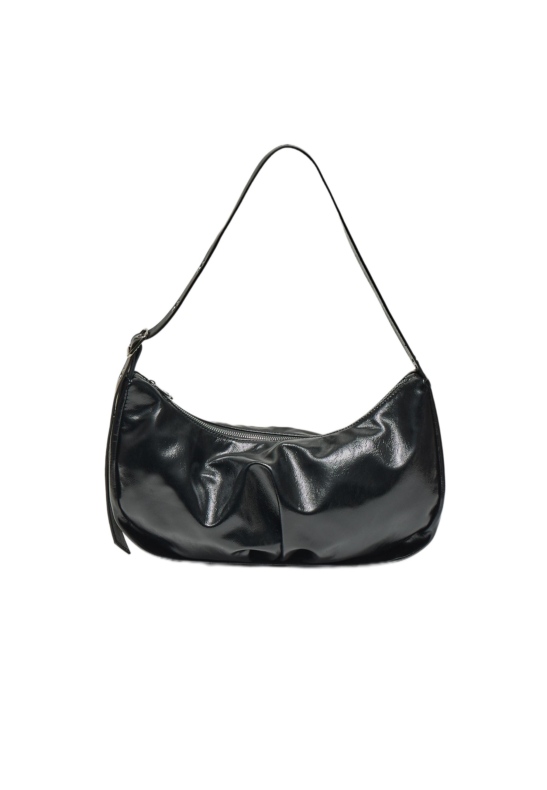 Shimmery pleated shoulder bag — Black