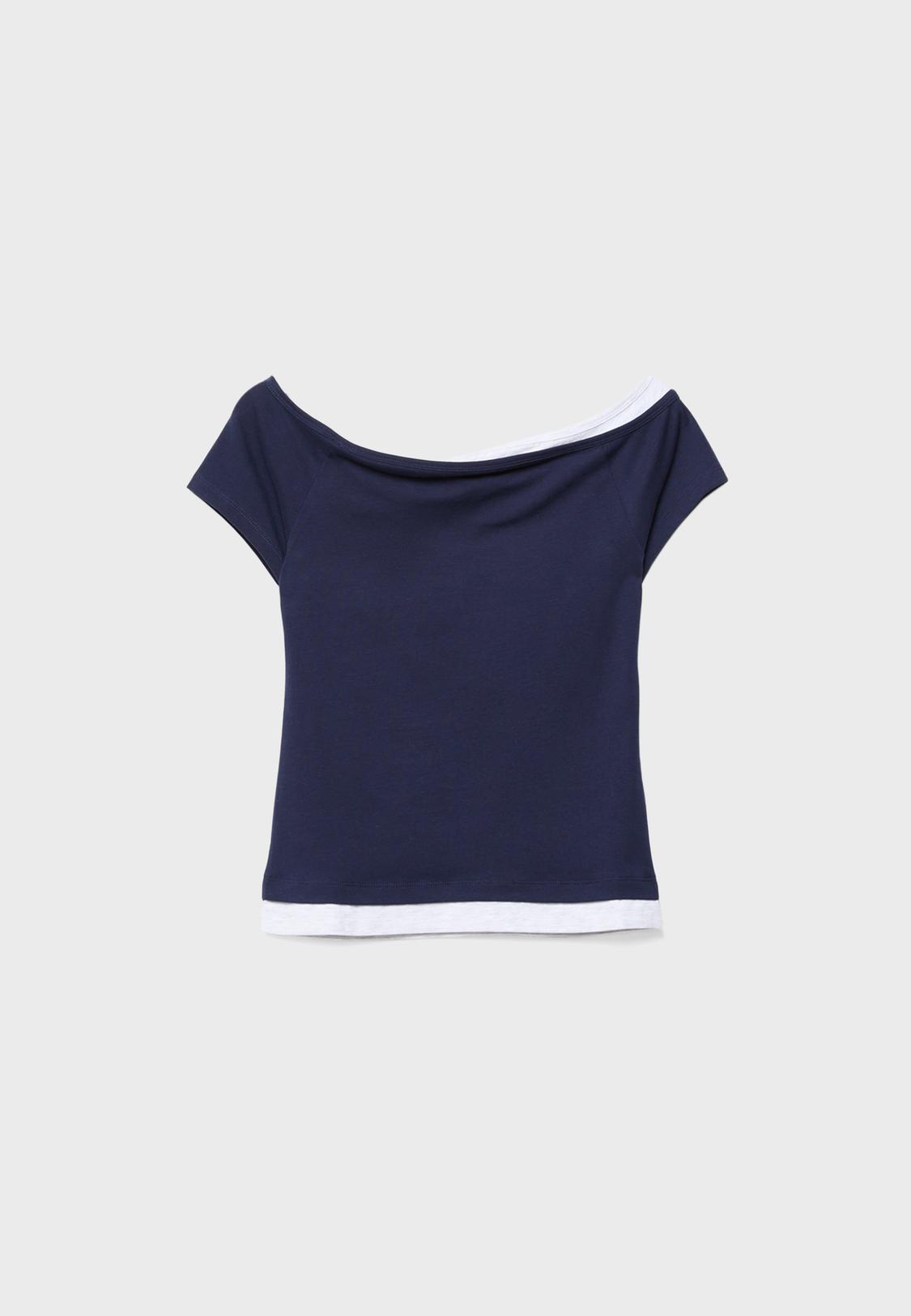 Maglietta Donna A Righe Remidoo Scollo A Barchetta - Maniche Corte 3/4 O Lunghe - Vestibilità Aderente Blu Taglia S - 2