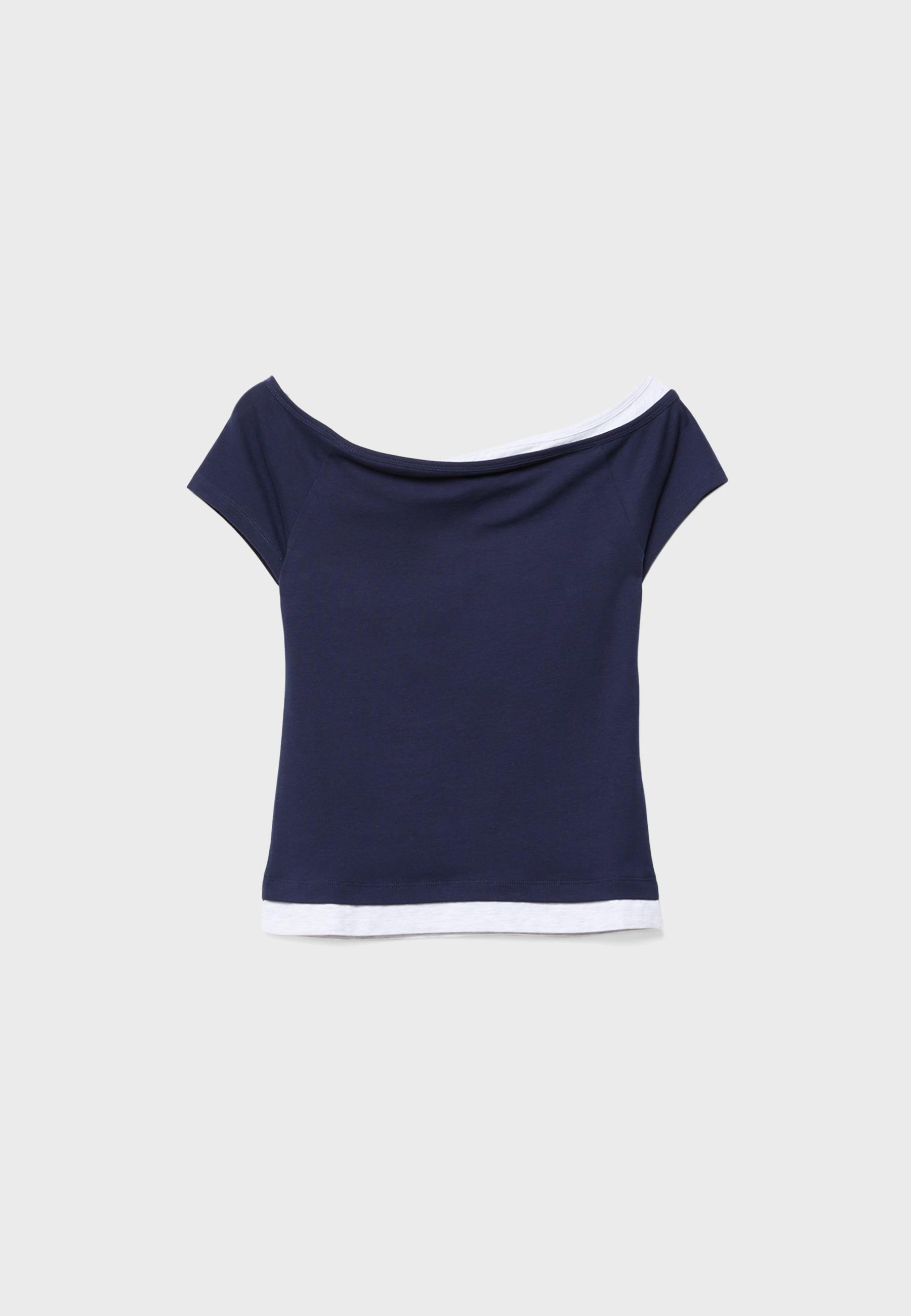 Boat neck short sleeve T-shirt — Dark blue