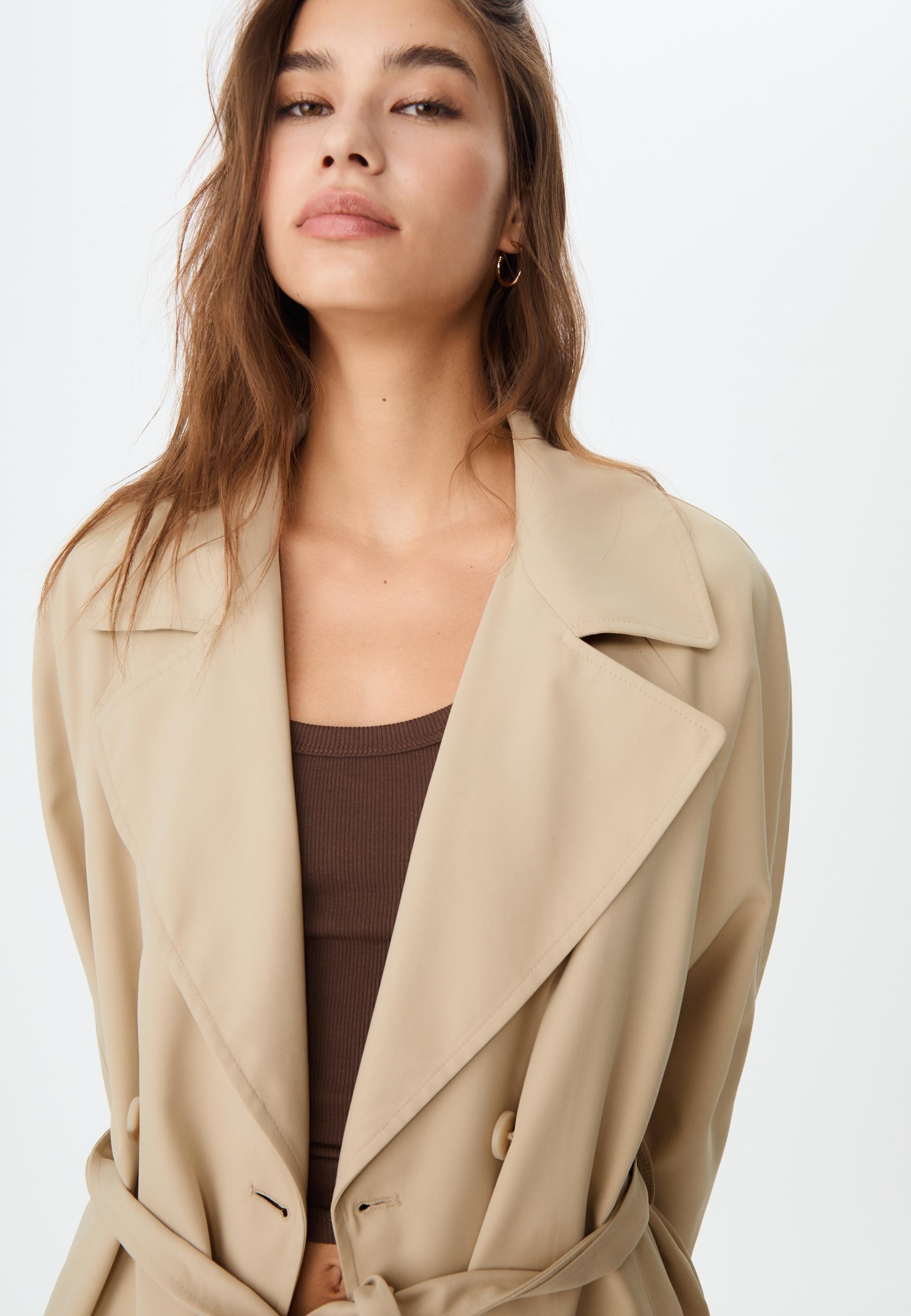 【I AM MARI】Obli Trench Short Jacket (Belt set) Short flowing trench coat with belt - Women's fashion