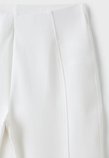 Cotton blend bell bottom leggings with seam detail — Ecru 9