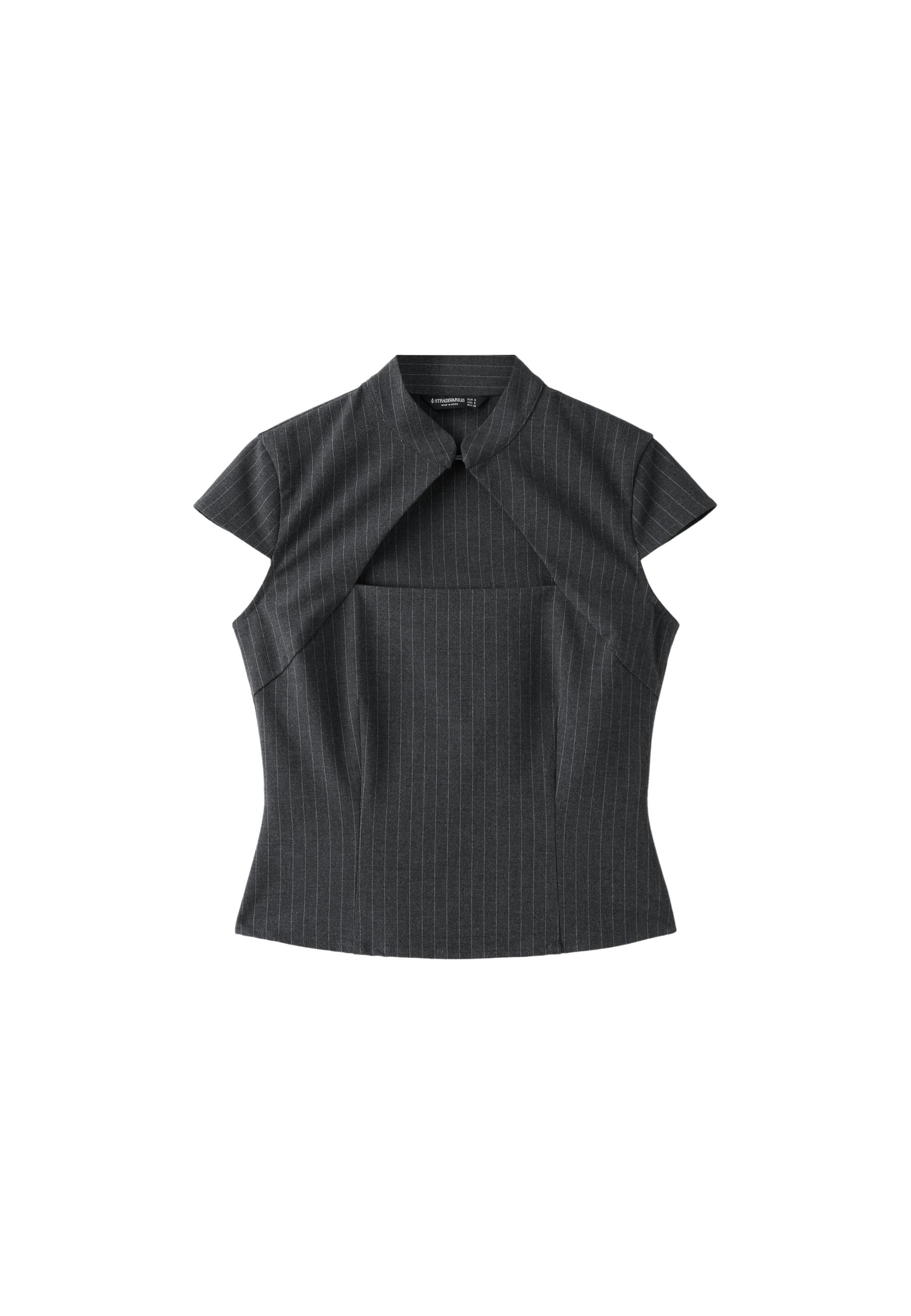 Striped cut-out short sleeve shirt — Dark grey