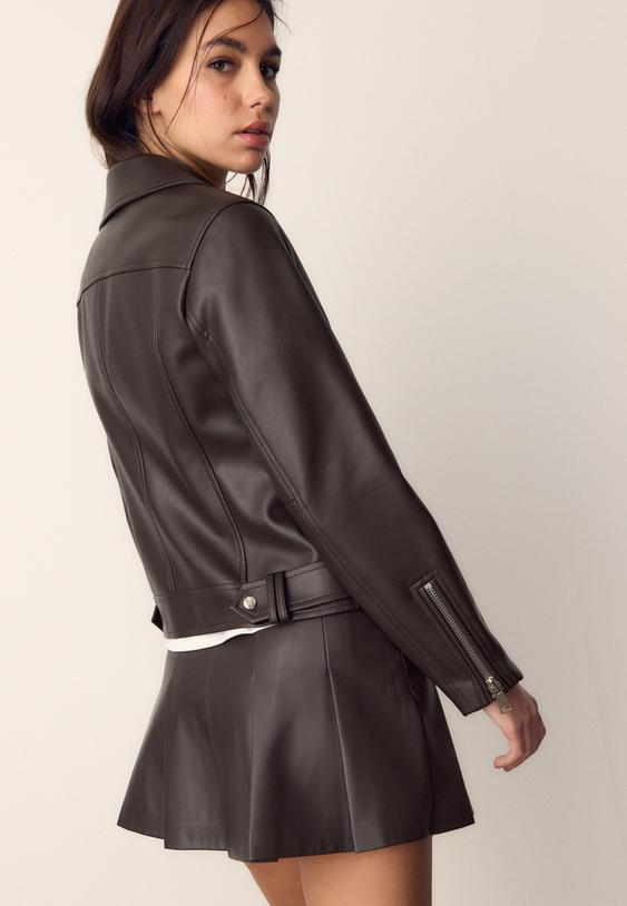 Suni deri biker ceket - Görsel 8