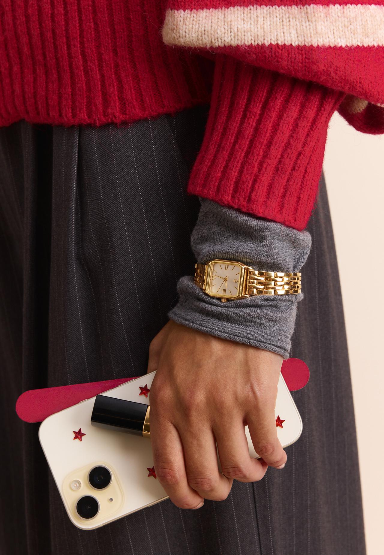 Square watch with chain strap — Gold