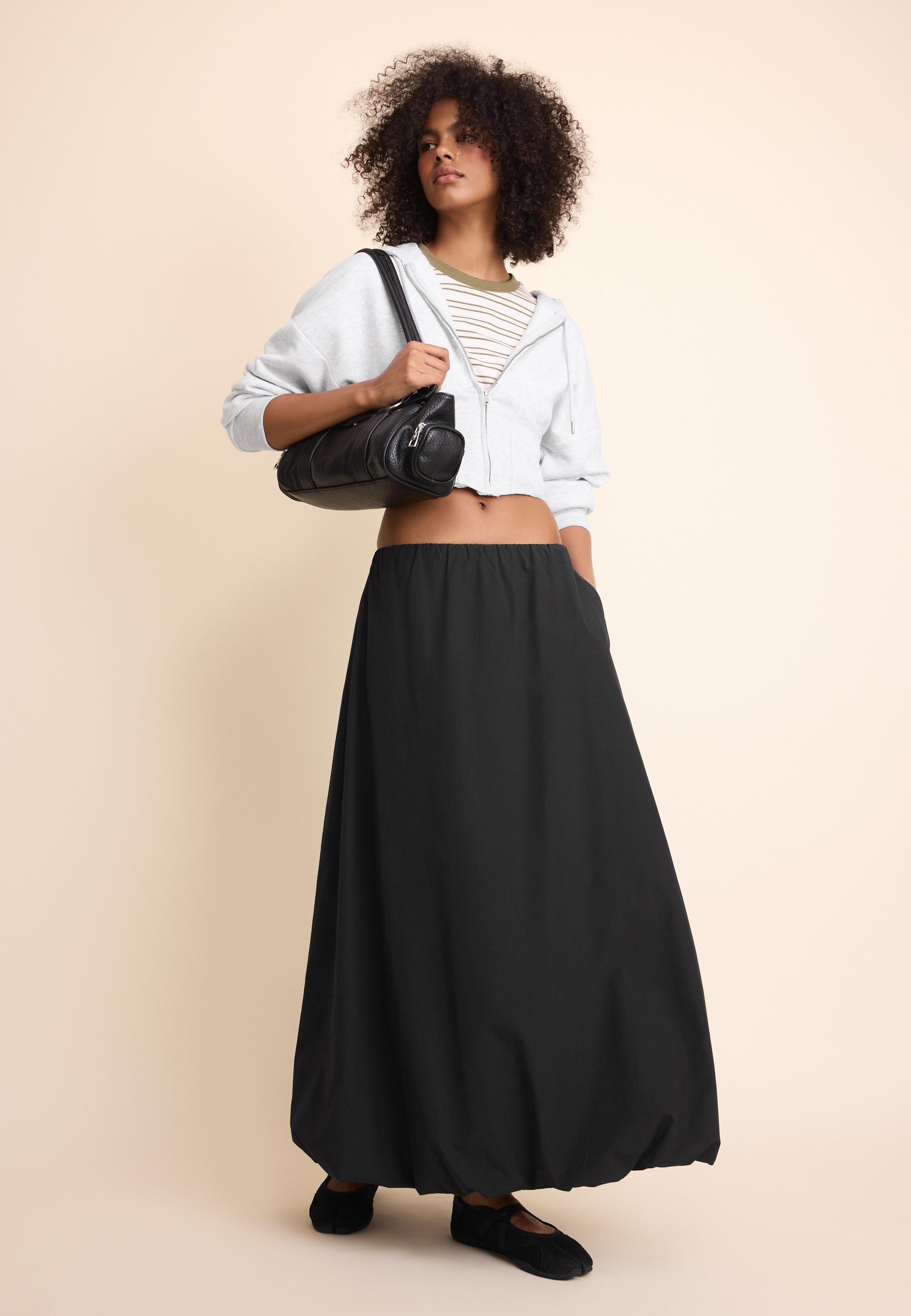 Poplin balloon maxi skirt — Black