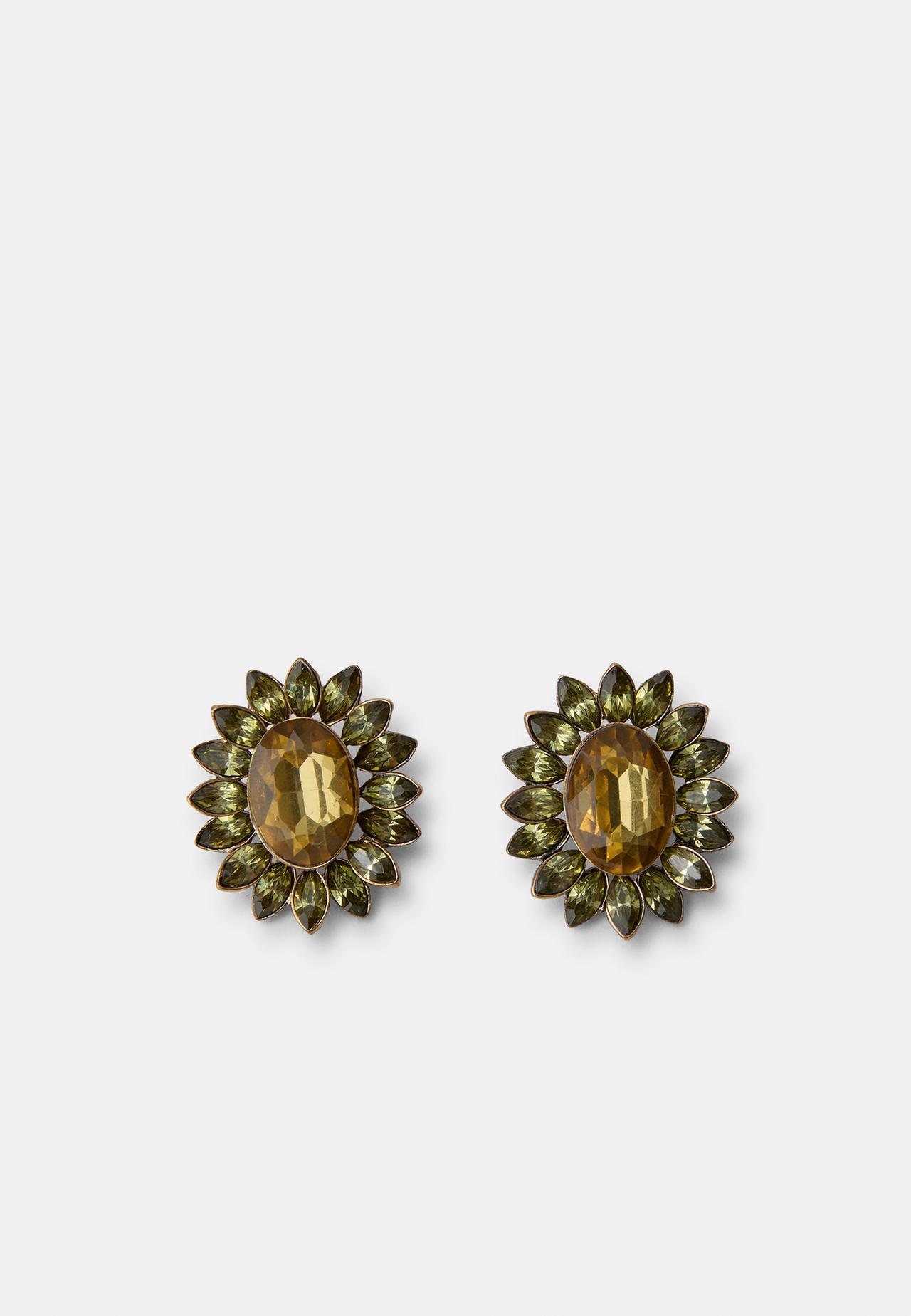 Jewelled stud earrings — Khaki