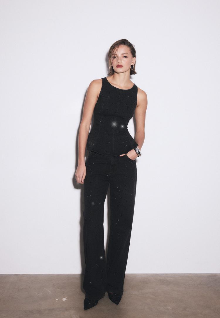 parıltılı straight fit jean