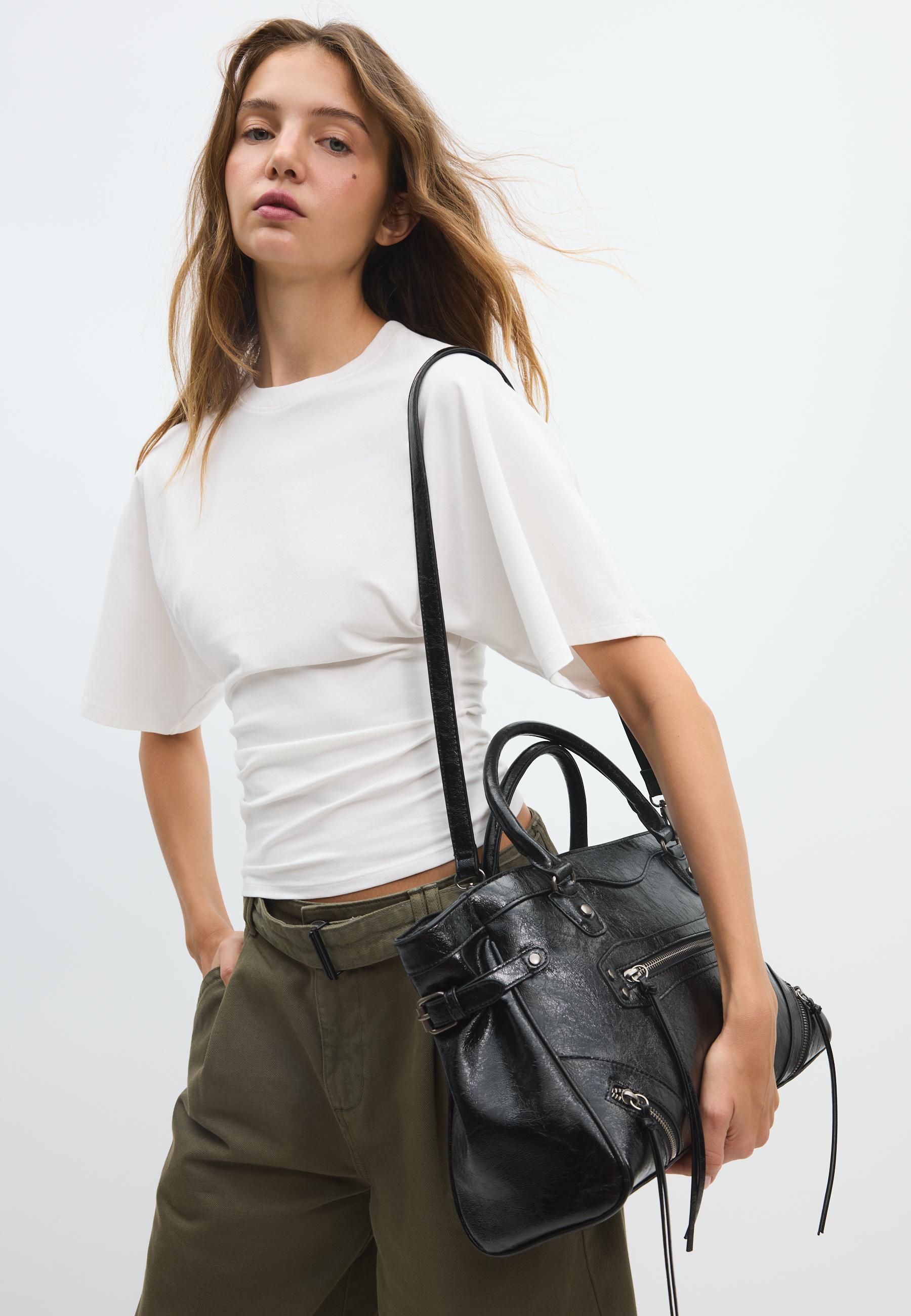 Large city bag with zip pulls — Black