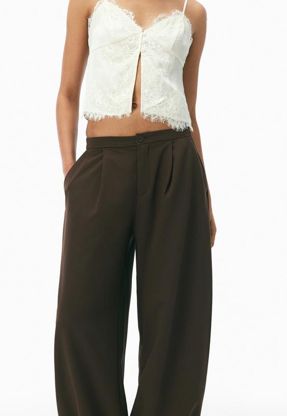 Stradivarius Top À Bretelles Dentelle Satiné Écru Xl