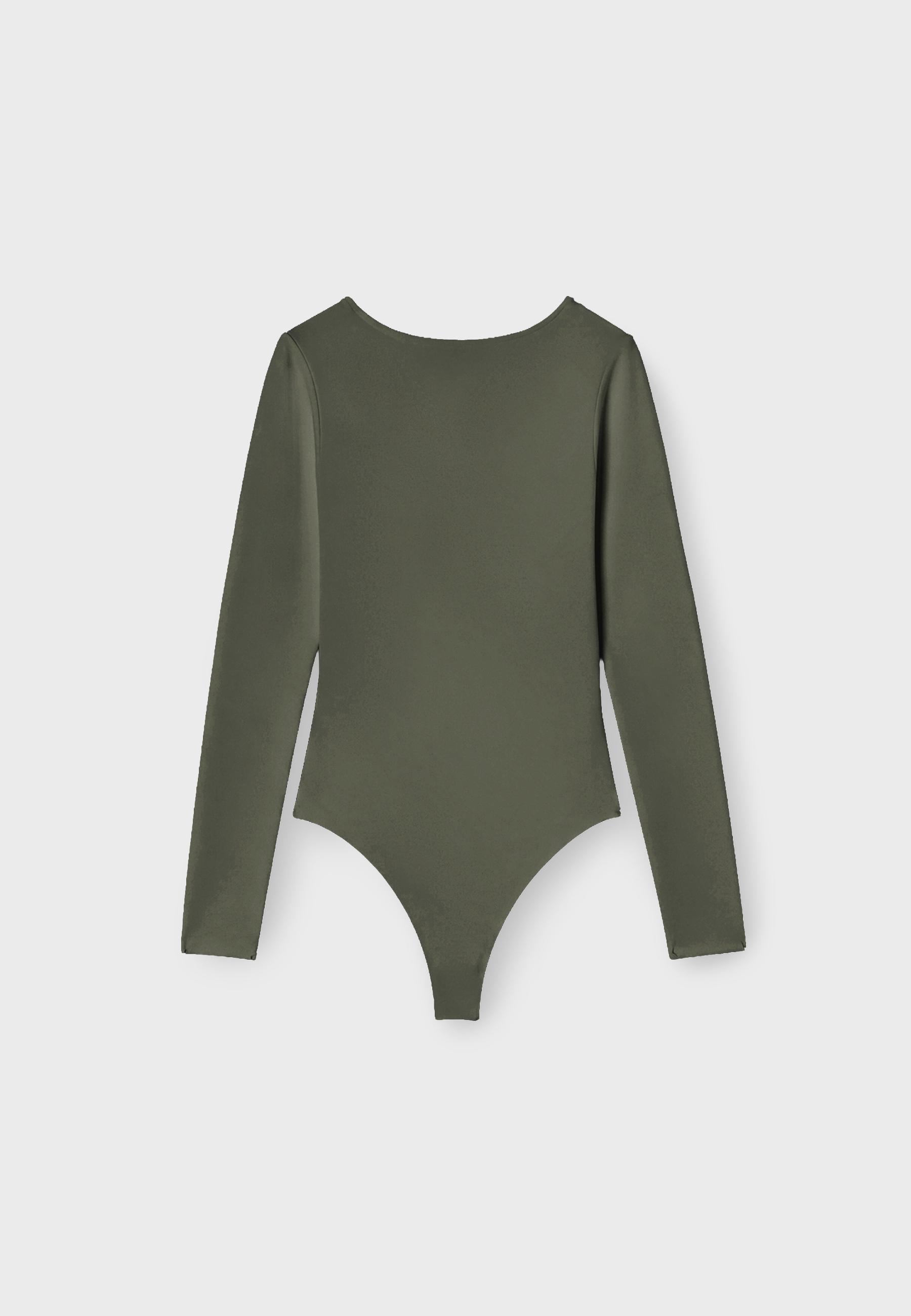 V-neck bodysuit with under-bust gathering — Khaki