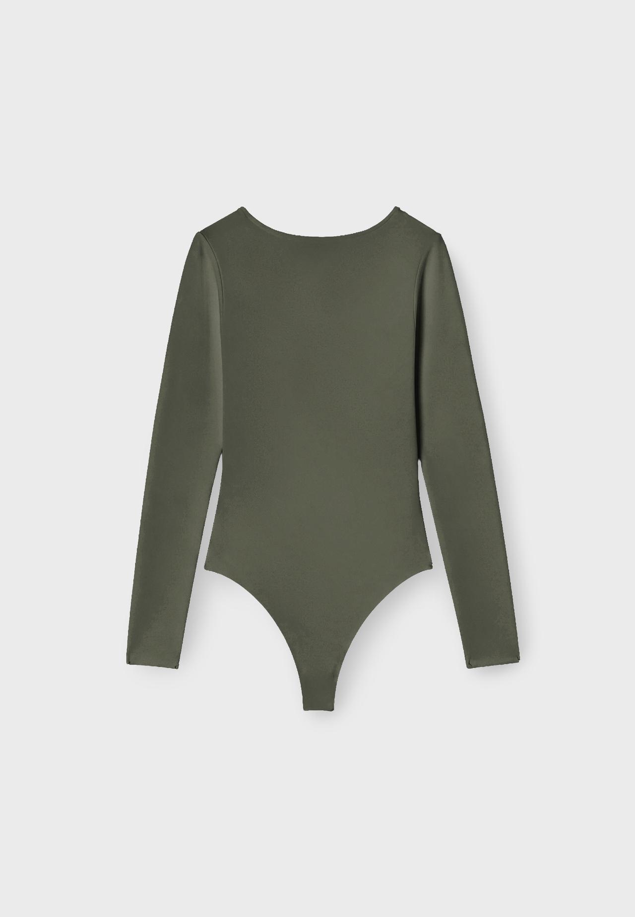 V-neck bodysuit with underbust detail — Khaki