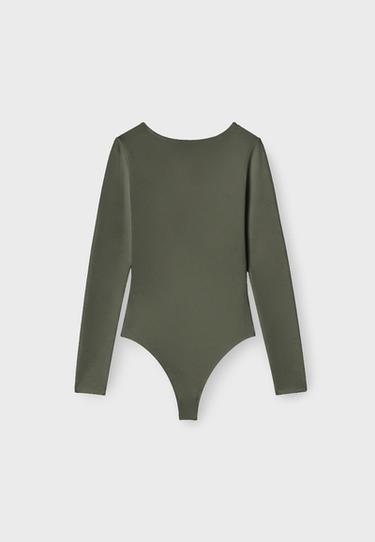 V-neck bodysuit with underbust detail — Khaki 8