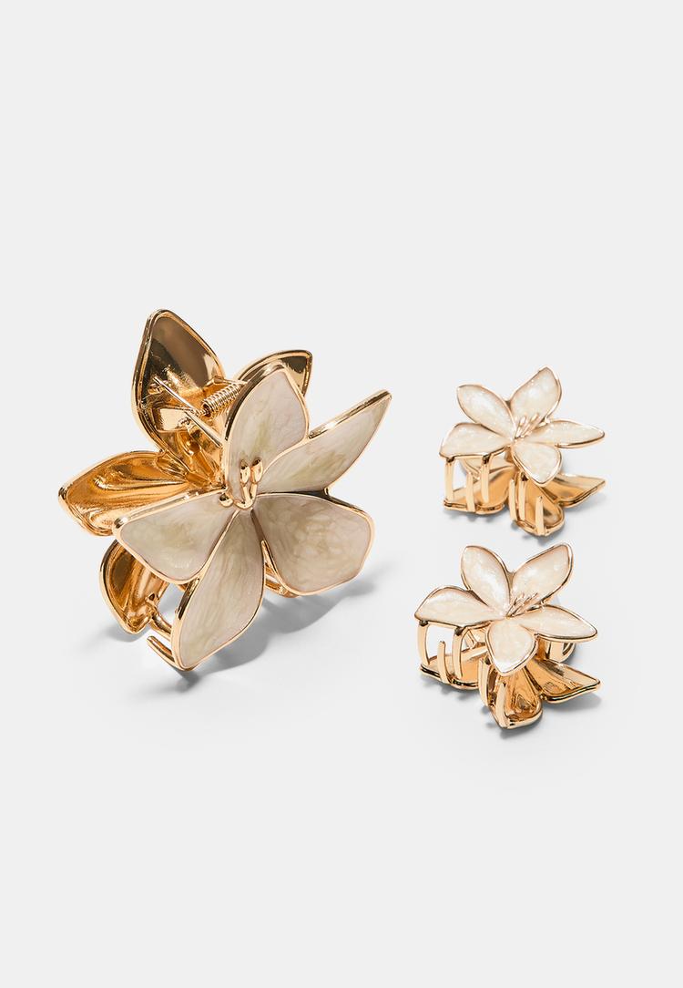 Stradivarius Σετ 3 Τσιμπιδάκια Λουλούδι Εκρού Os φωτογραφία