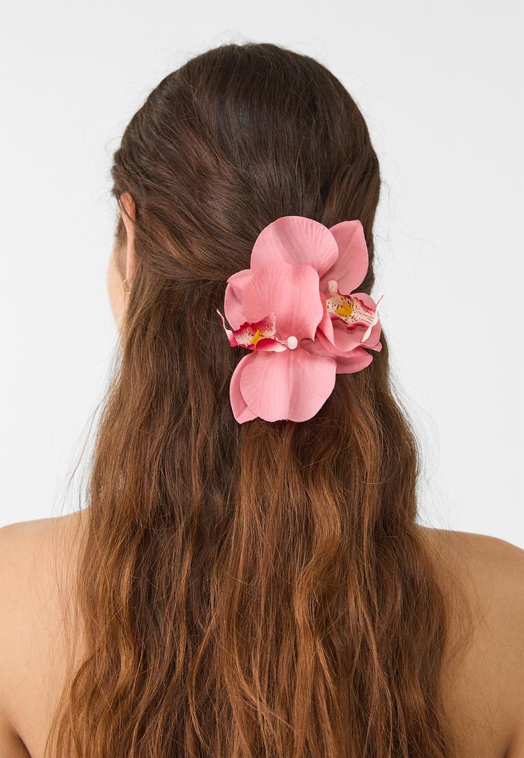 set 2 clip pelo flor orquidea