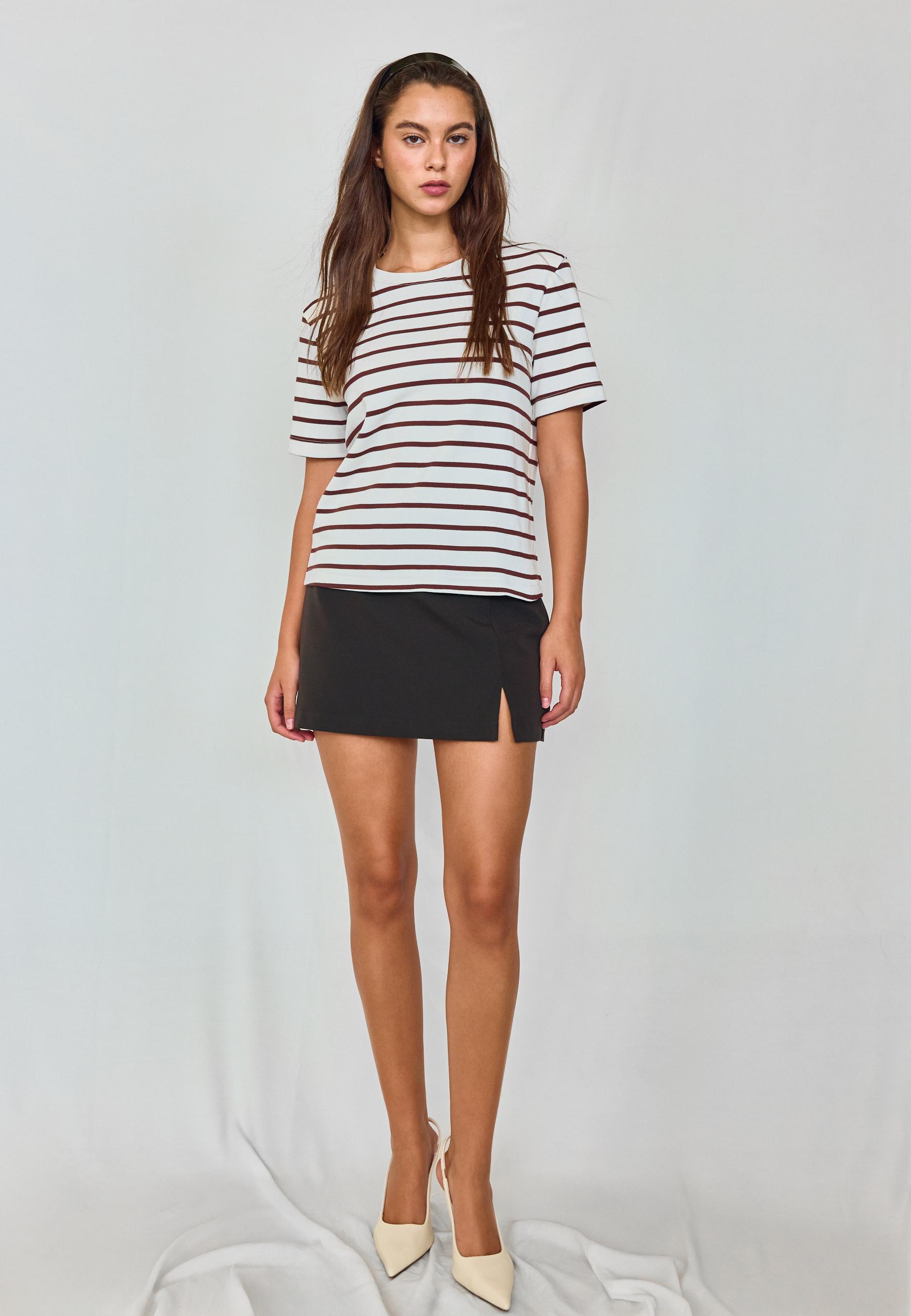 Stradivarius B01 Βασική Μπλούζα Regular Fit Heavy Weight Καφέ M